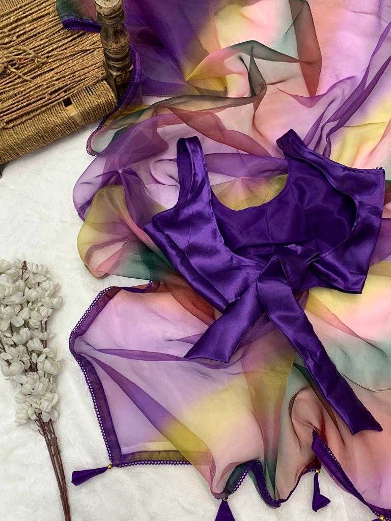 Outstanding Multi Color Organza Silk Saree