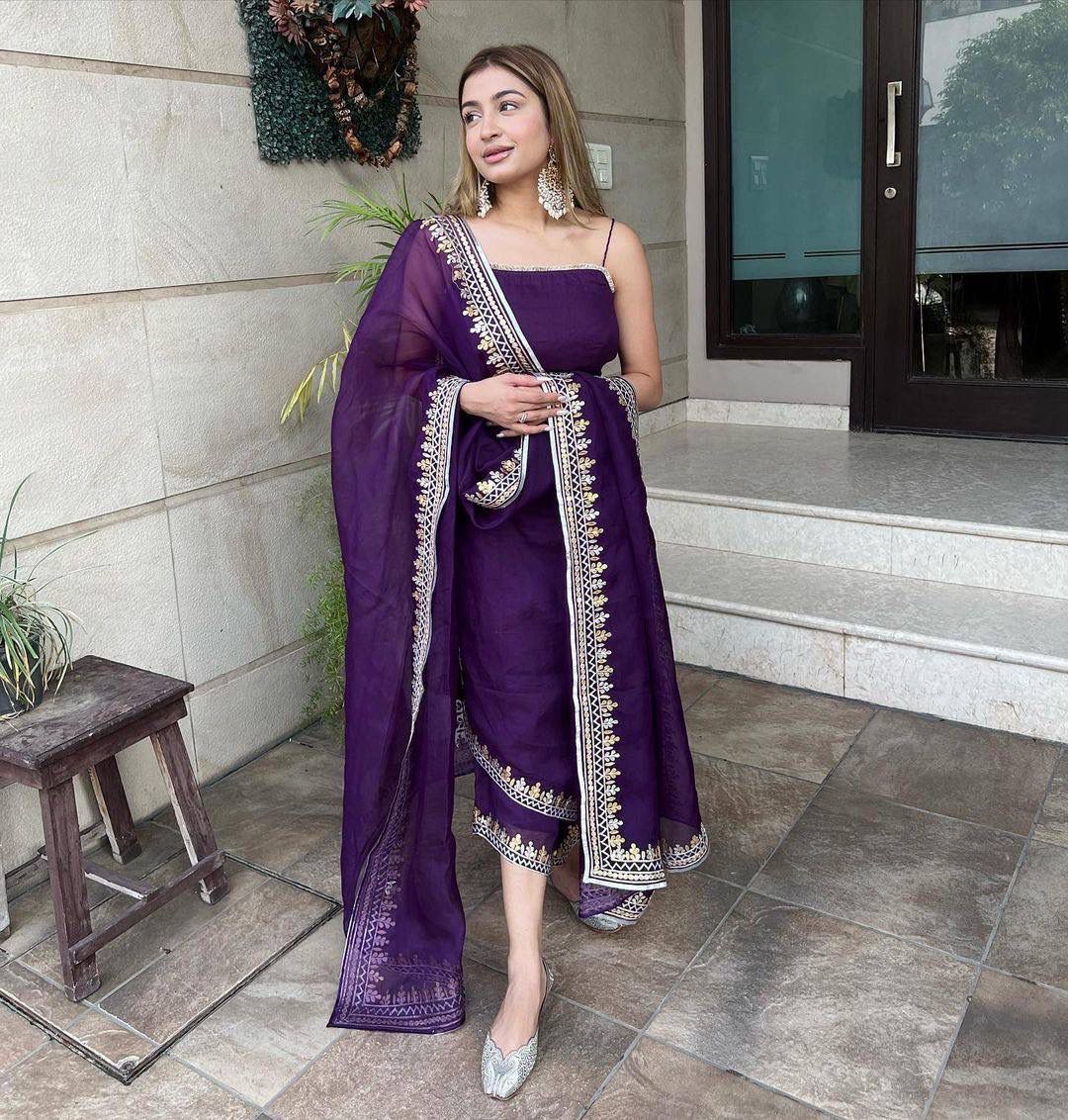 Fancy Purple Color Embroidered Work Salwar Suit