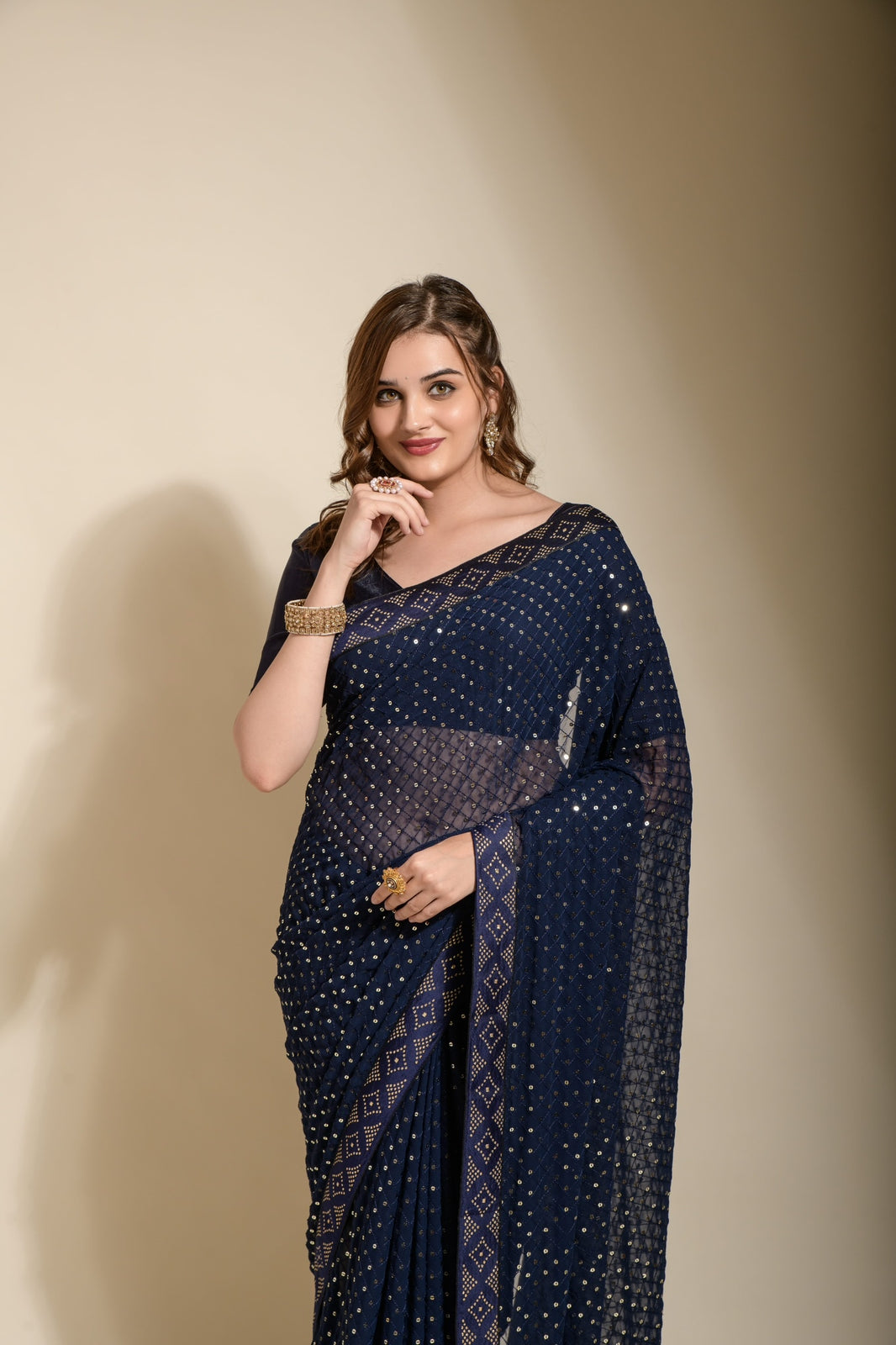 Navy Blue Color Sequence Ready To Wear Saree