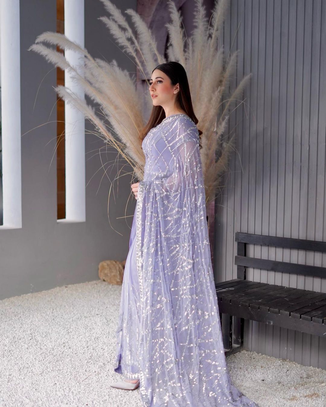 Flattering Sequence Work  Lavender Color Saree