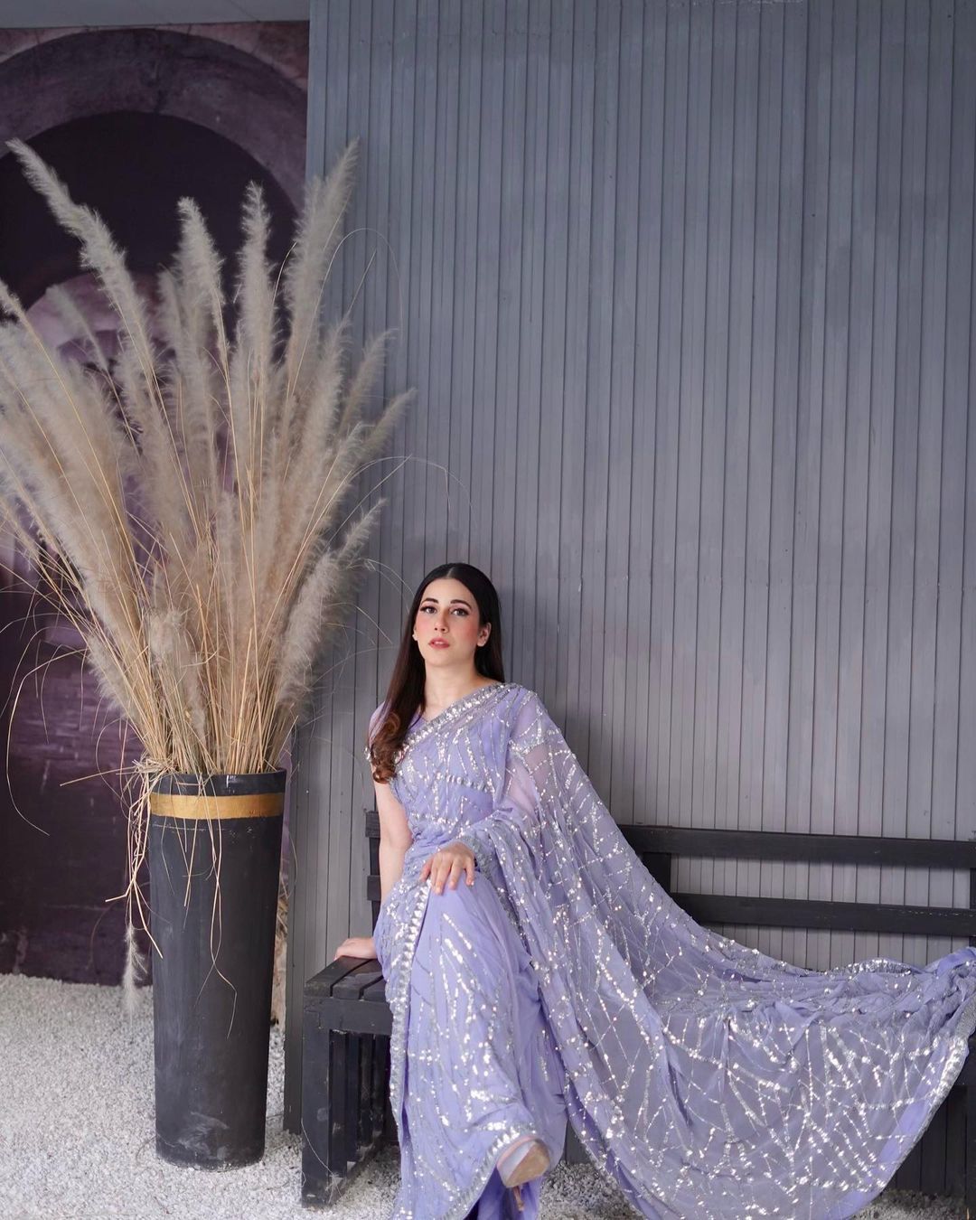 Flattering Sequence Work  Lavender Color Saree