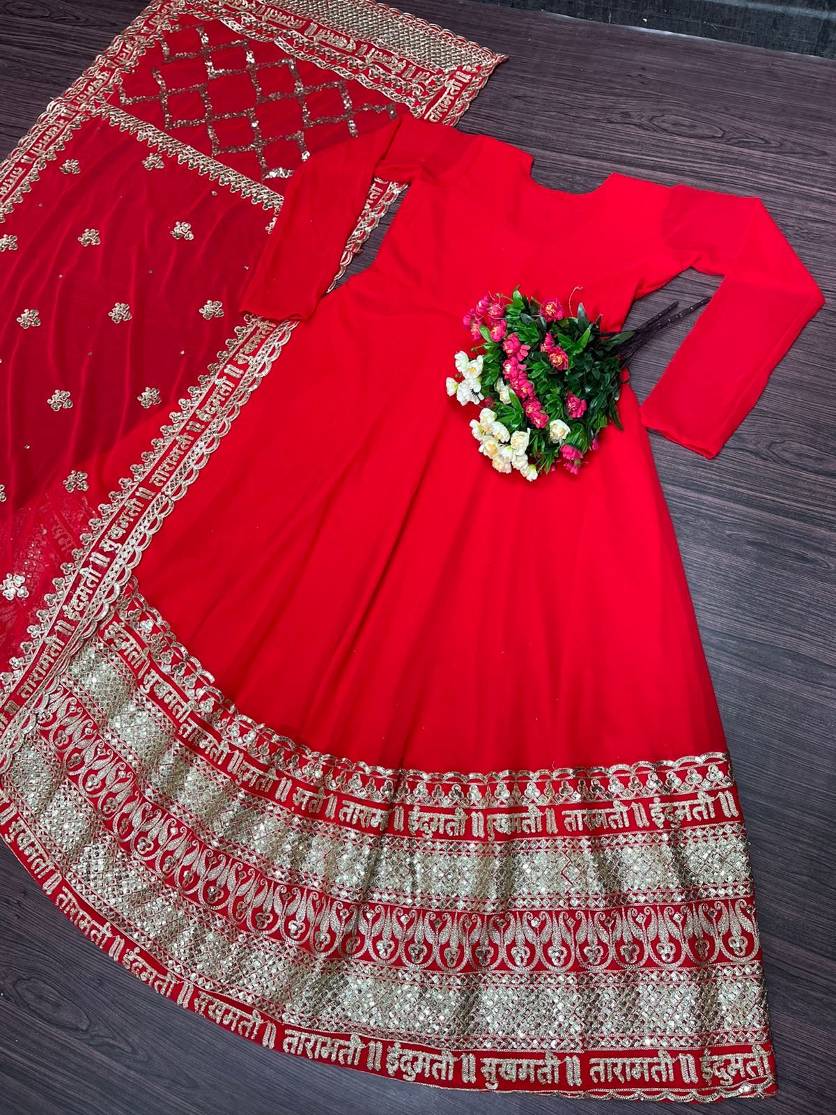 Trendy  Red Color Chine Sequence Work Gown