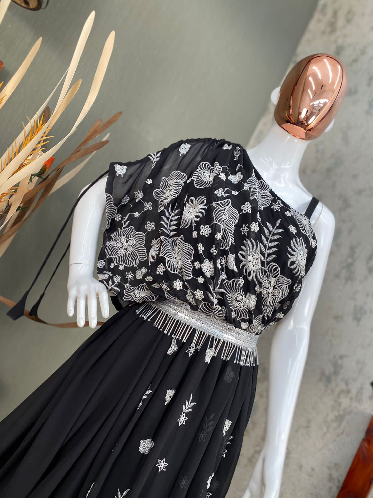 Blissful  Black Color Embroidery Work Gown