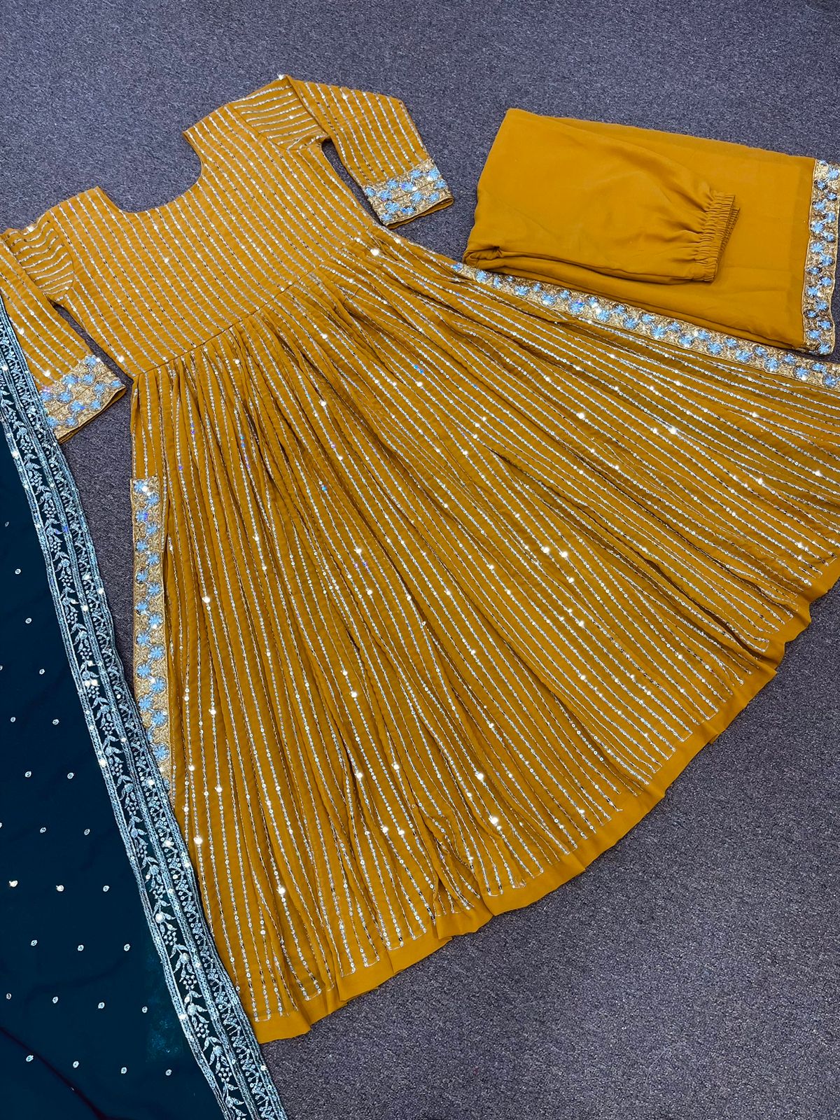 Beautiful Yellow Color Sequence Work Gown