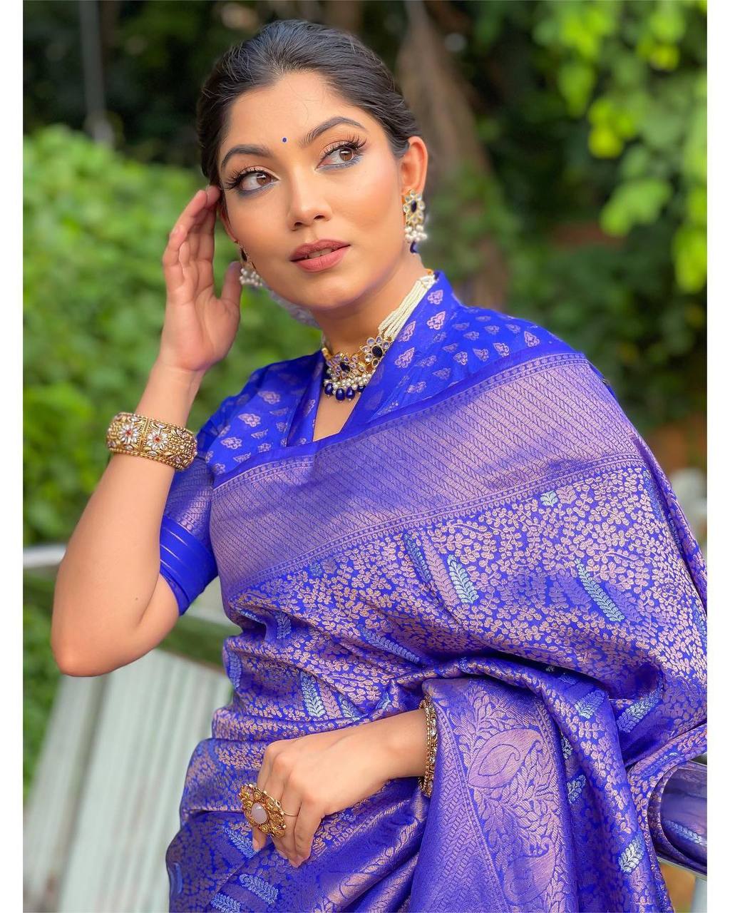 Fashionable Royal Blue color Banarasi Saree