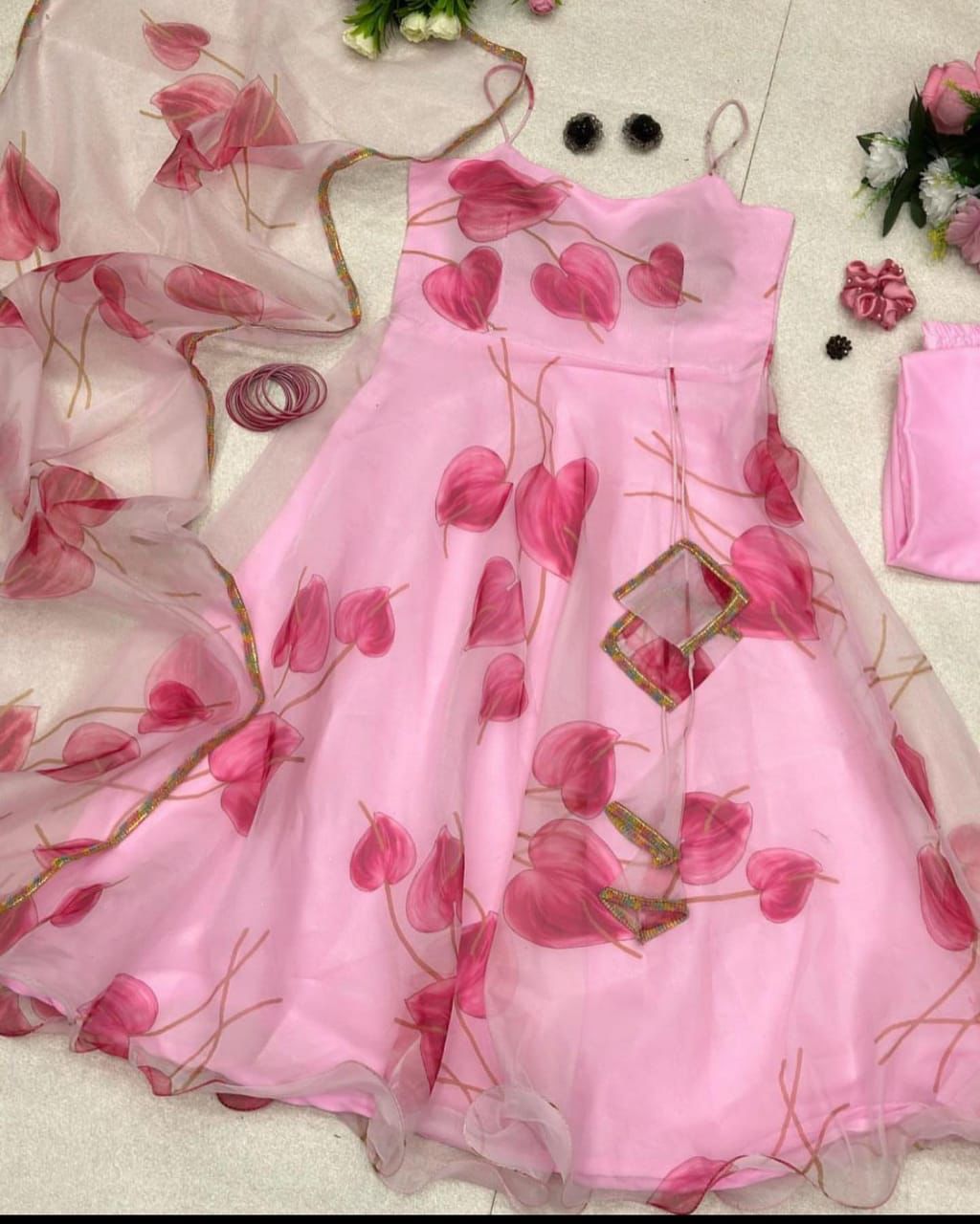 Adorable Pink Color Digital Printed Anarkali Gown