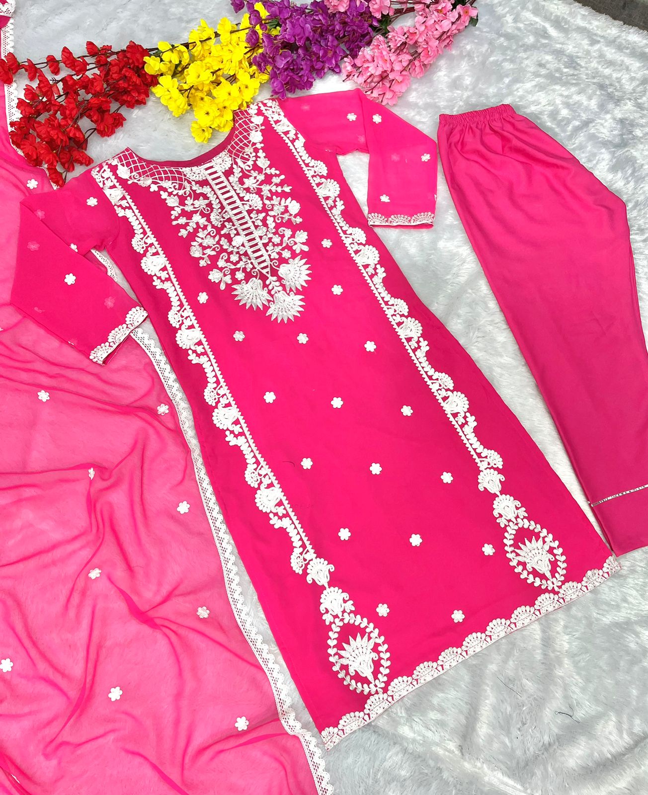 Opulent wear Pink Color Chine Stitch Work Salwar Suit