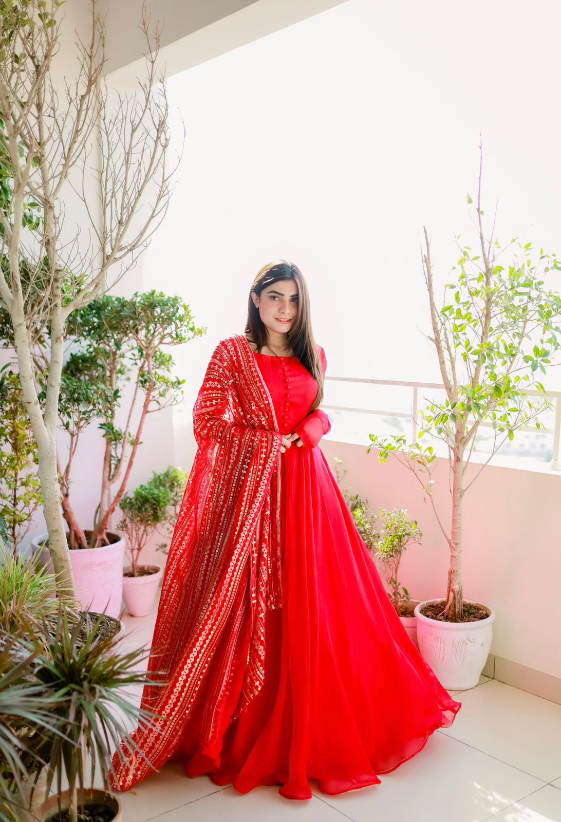 Gorgeous Red Color Gown With Heavy Dupatta
