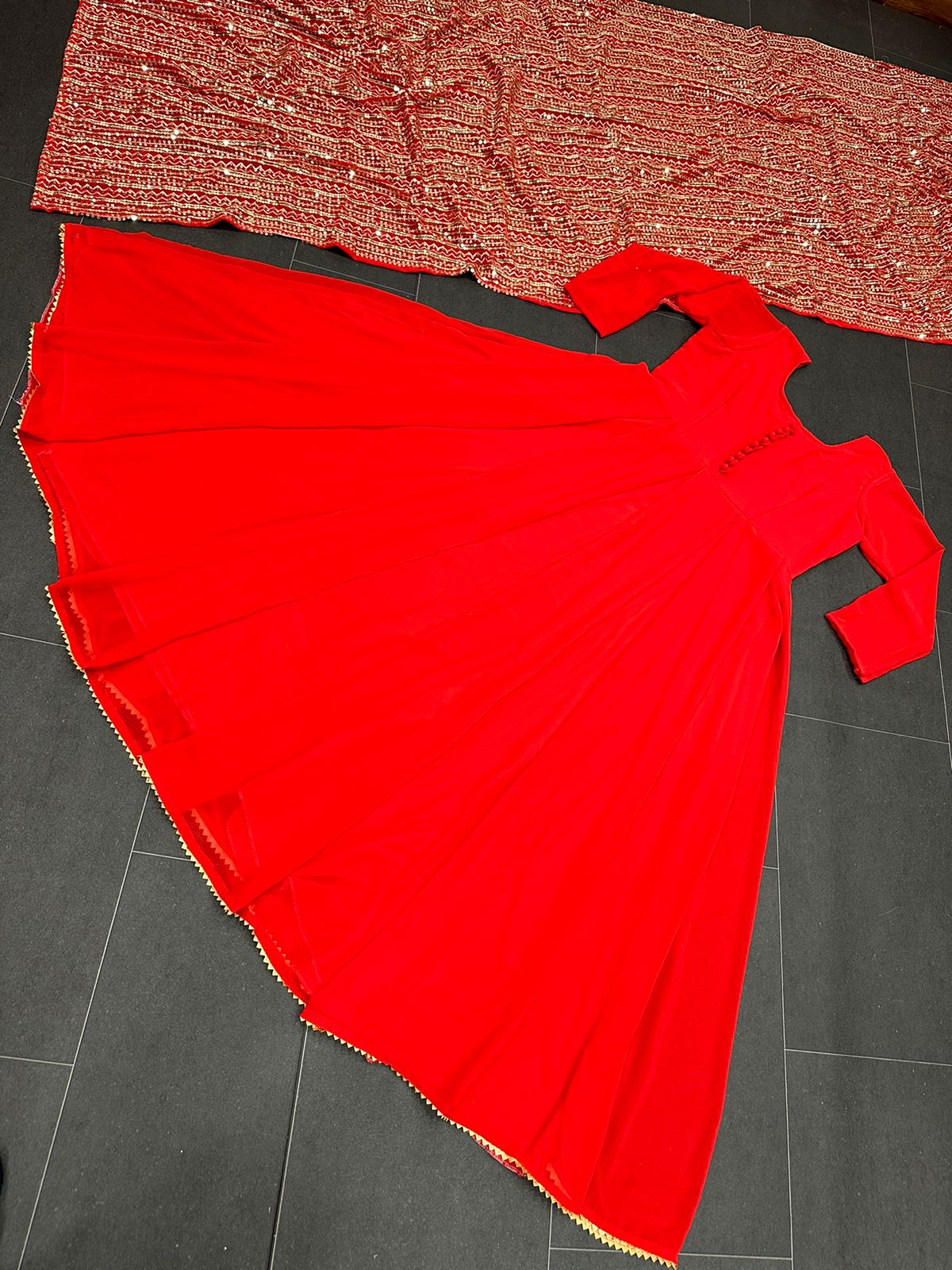 Gorgeous Red Color Gown With Heavy Dupatta