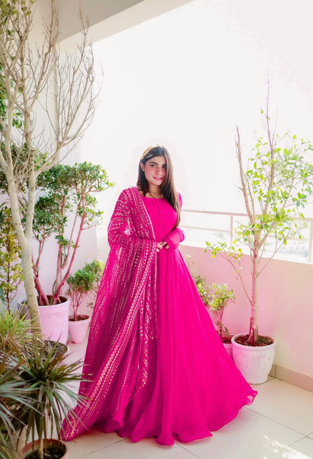 Amazing Dark Pink Color Gown With Heavy Dupatta
