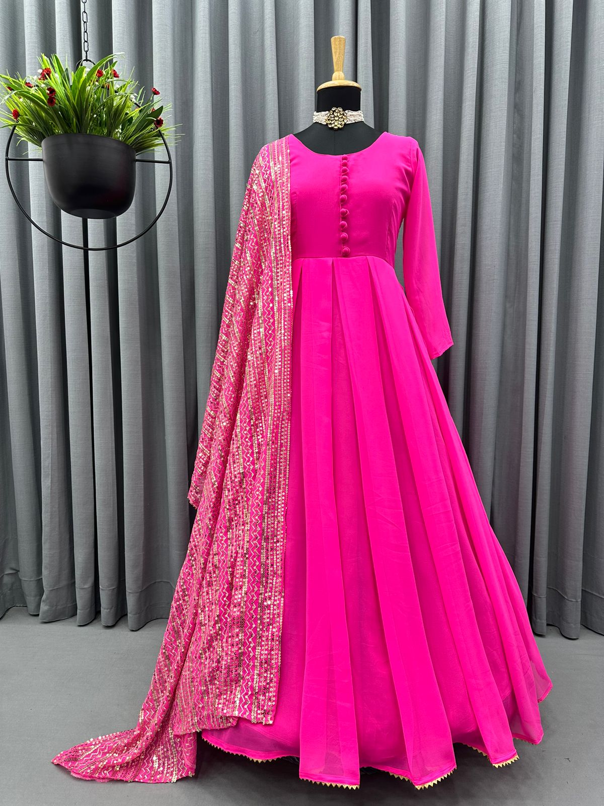 Amazing Dark Pink Color Gown With Heavy Dupatta