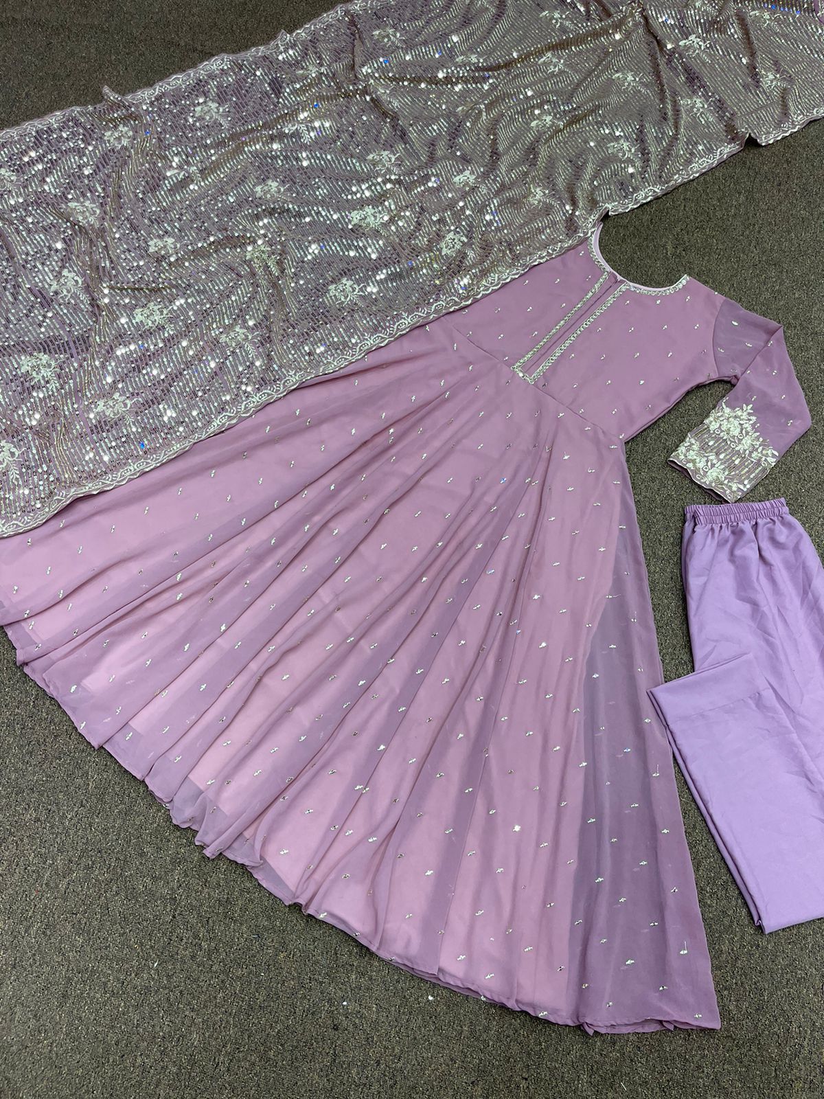 Good Looking Dusty Pink Color Sequence Work Gown