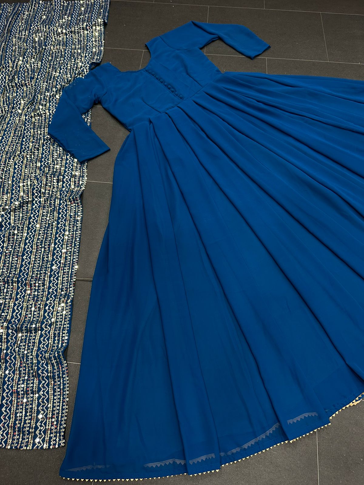 Joseph Ribkoff Royal Blue Chiffon And Silky Knit Sheath Dress Style...