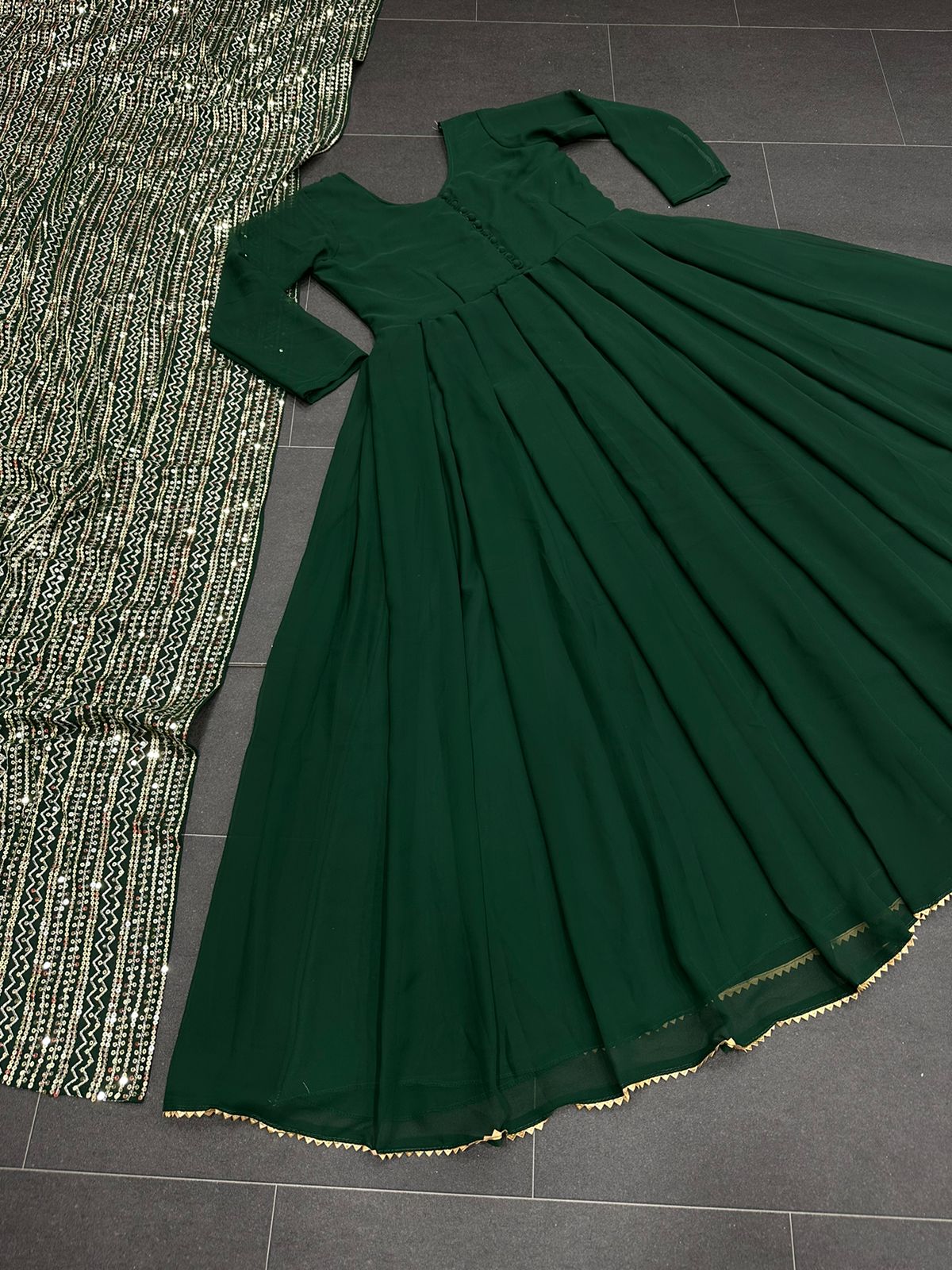 Beautiful Green Color Gown With Heavy Dupatta