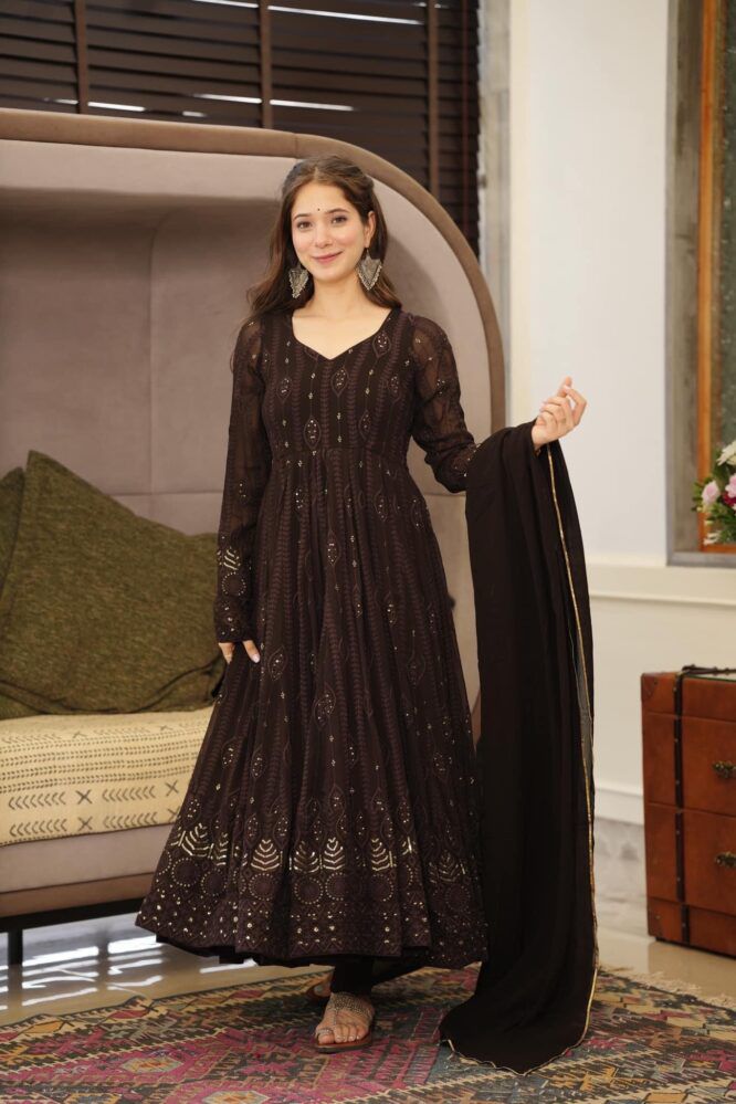 Anarkali Suits : Black georgette long anarkali gown
