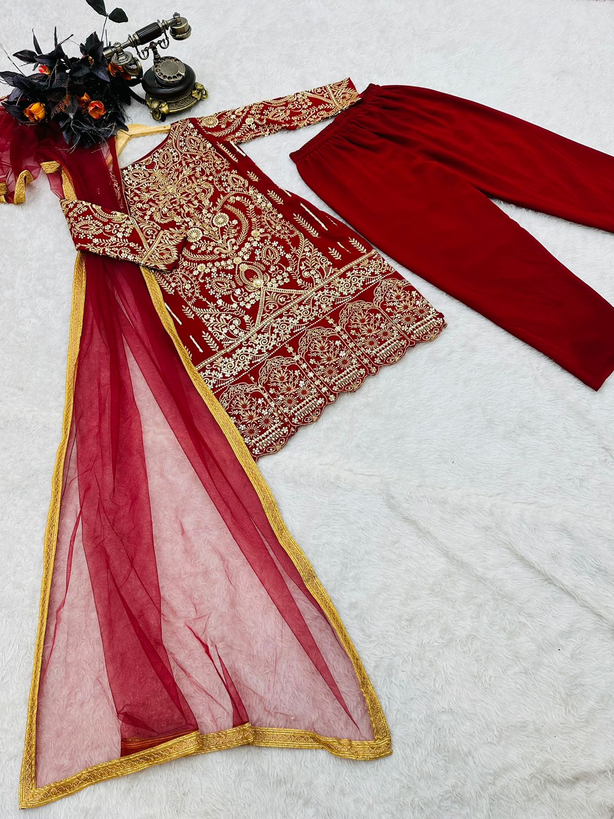 Traditional Wear Maroon Color double Sequence Salwar Suit