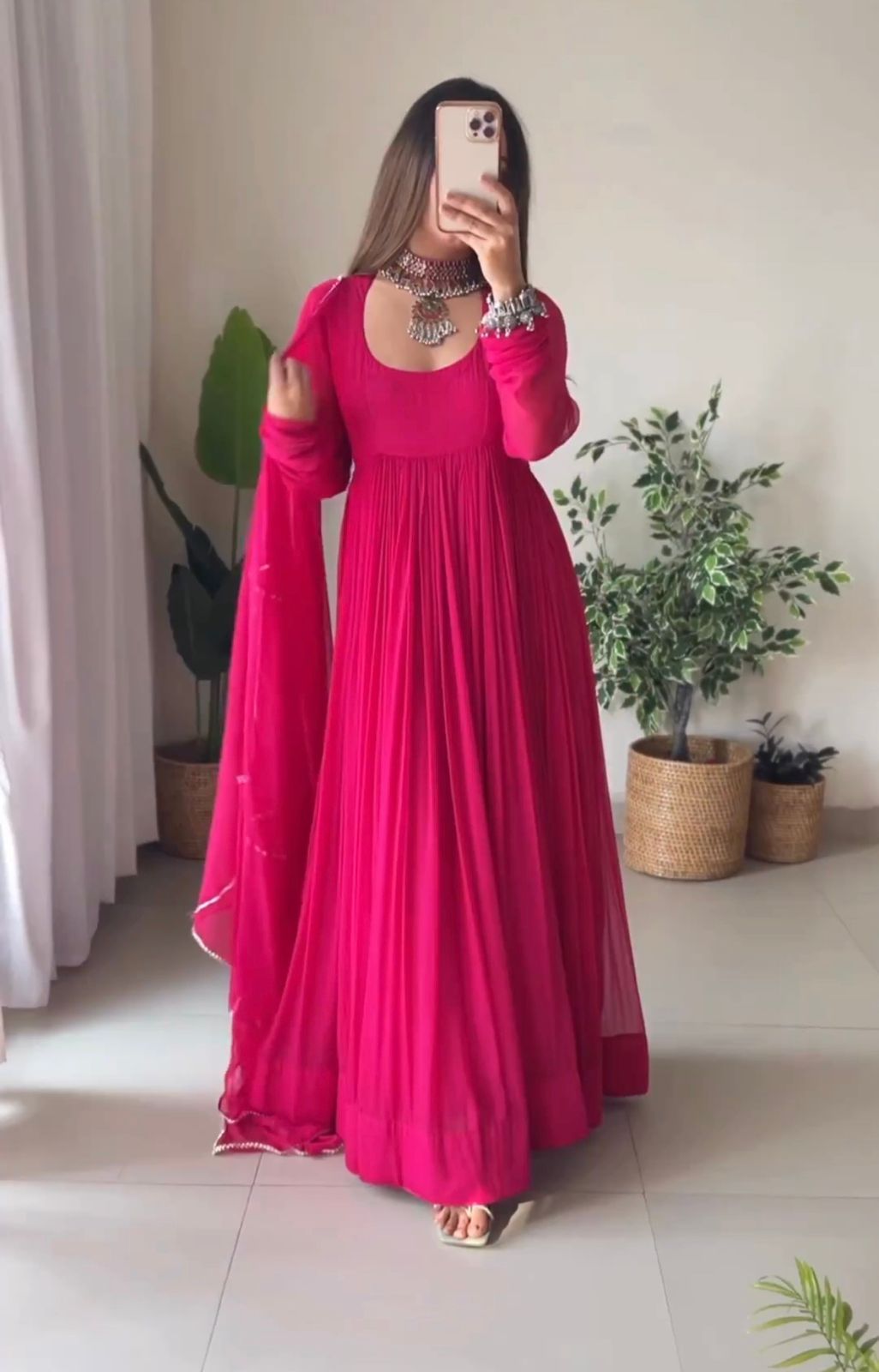 Dark Pink Color Georgette Stylish Gown