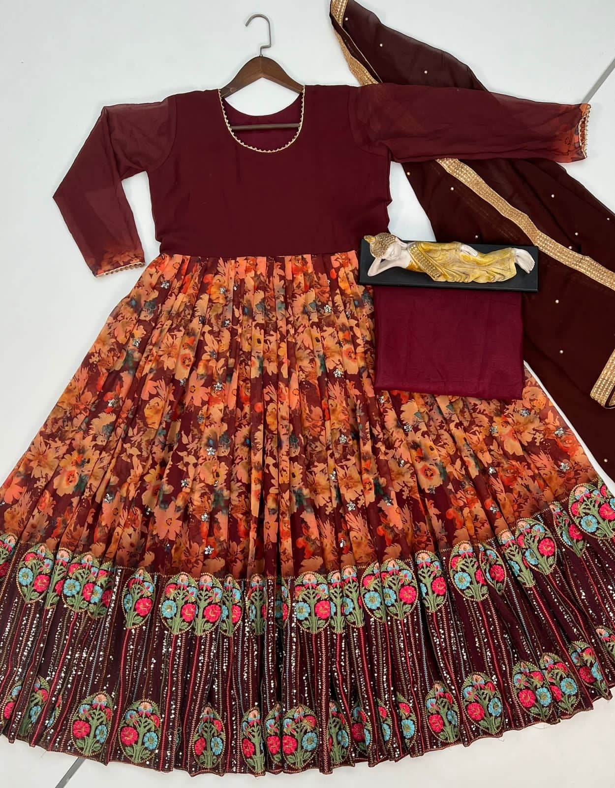 Attractive Maroon Color Sequence With Embroidered Work Anarkali Gown
