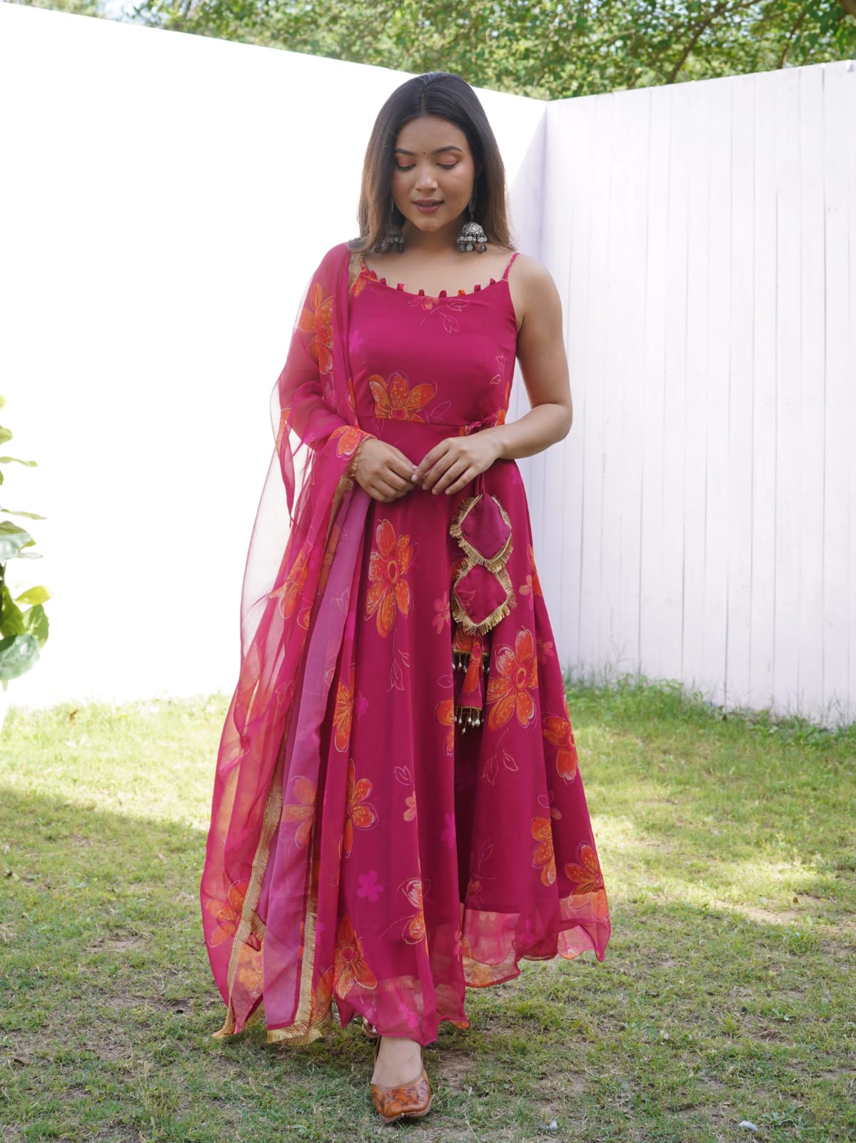 Latest Digital Printed Wine Color Anarkali Gown