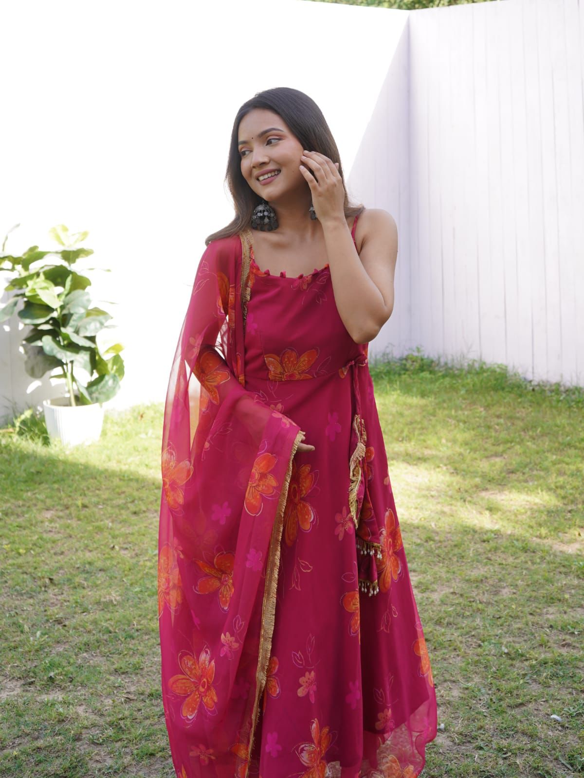 Latest Digital Printed Wine Color Anarkali Gown