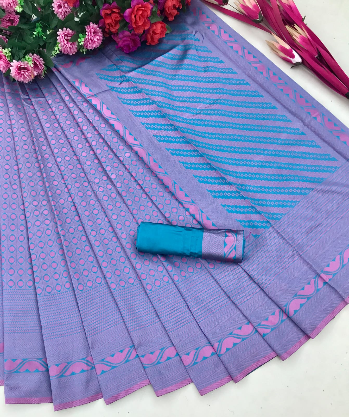 Sky With Pink shaded Fancy Saree