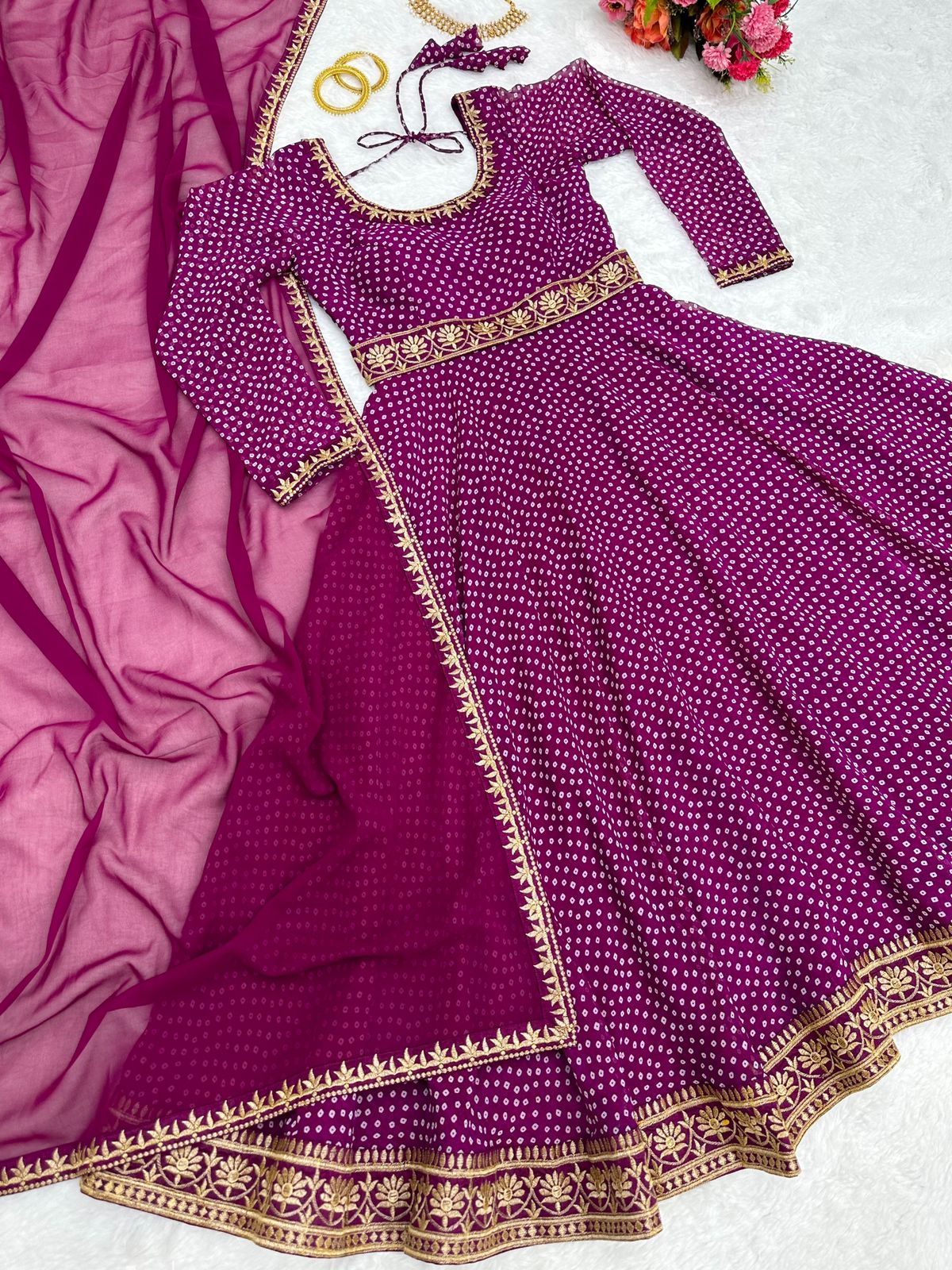 Traditional Wear Purple Color digital Print Gown