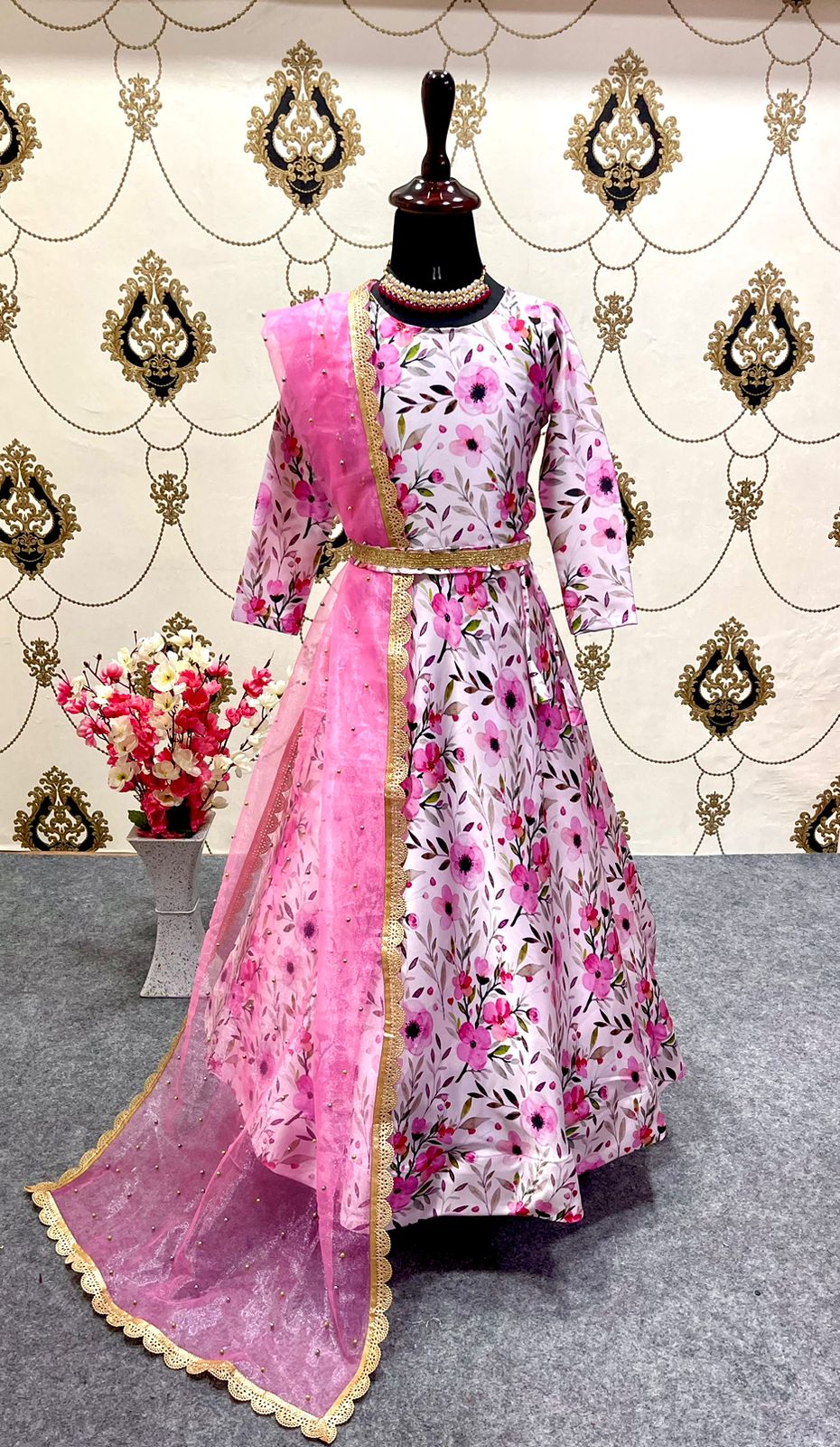 Buy FUSIONIC Baby Pink Color Georgette Base Gown with Dupatta at Amazon.in