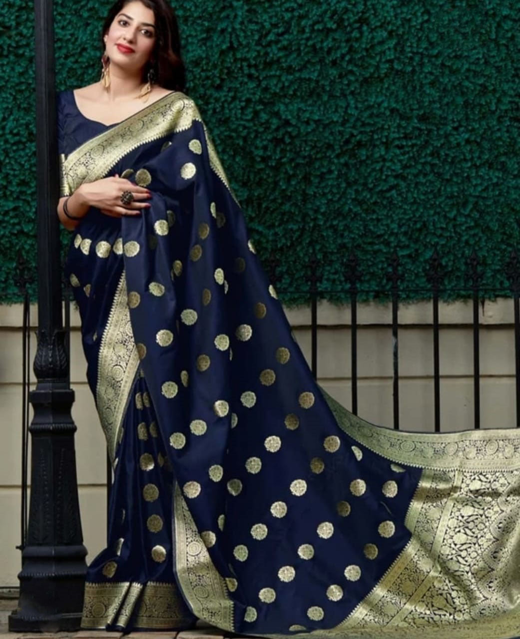 Navy Blue Color Banarasi Silk Jacquard Work Saree