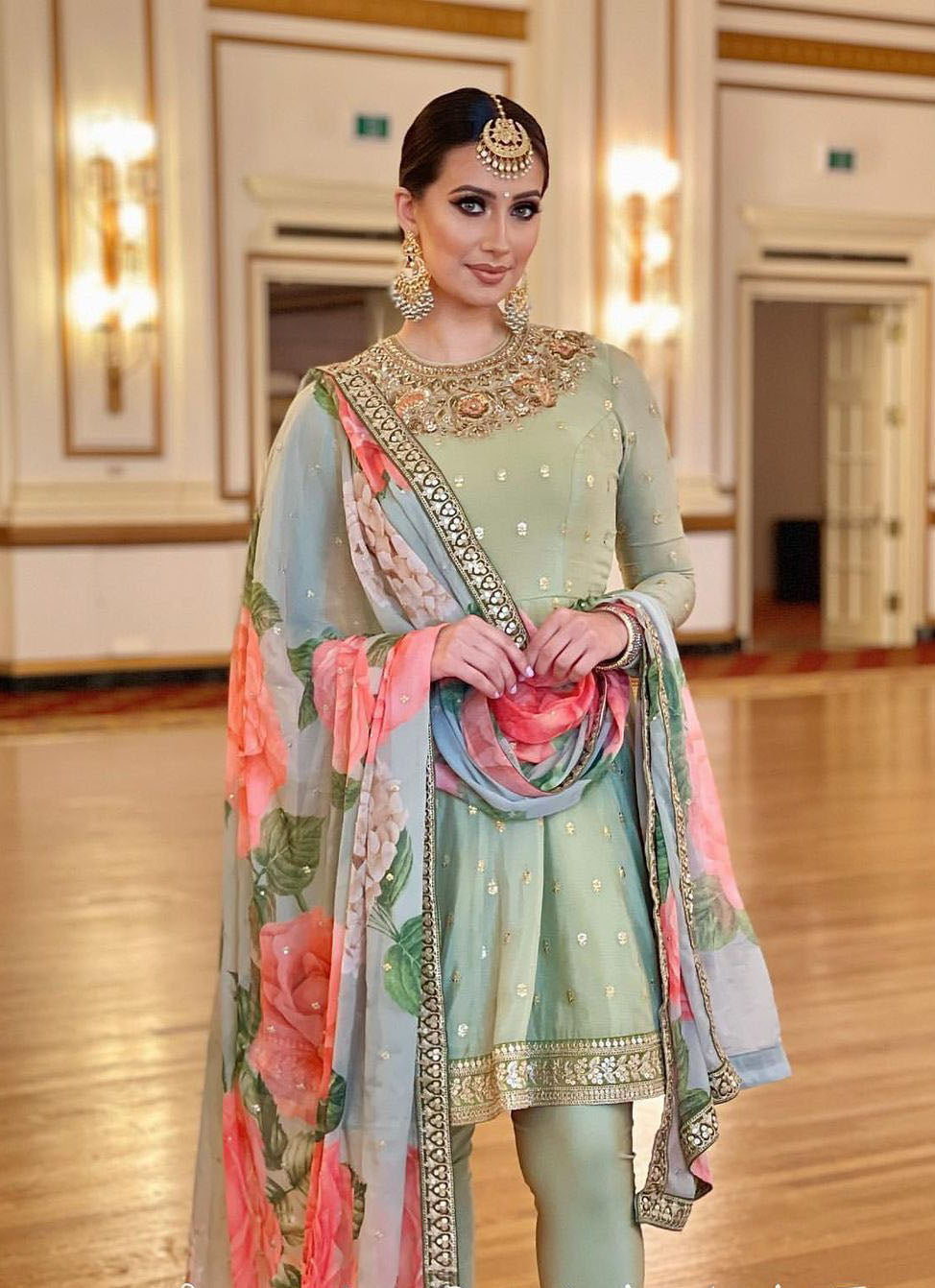 Pista Color Sequence Work Salwar Suit With Multicolor Dupatta