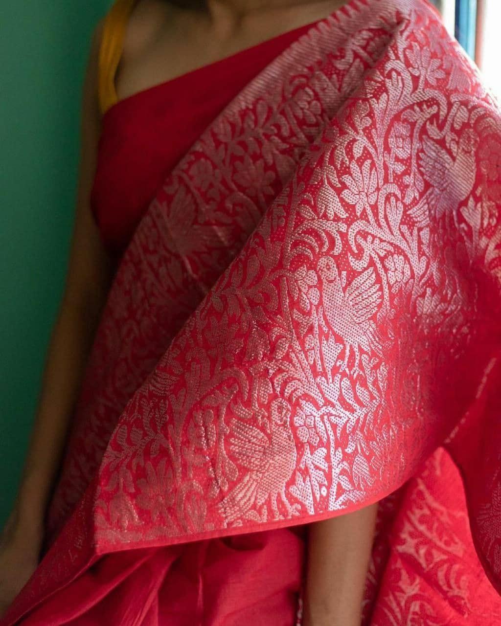 Trendy Red Color Soft Lichi Silk Function Wear Saree