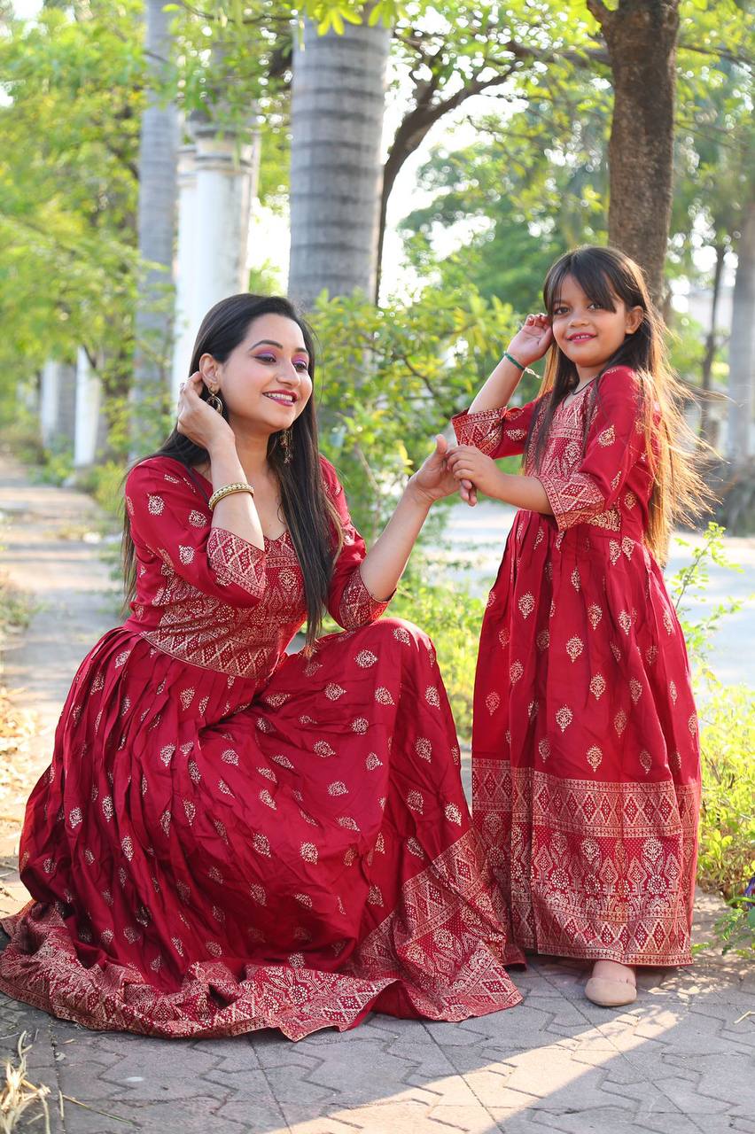 Designer Red Color Mother Daughter Dress