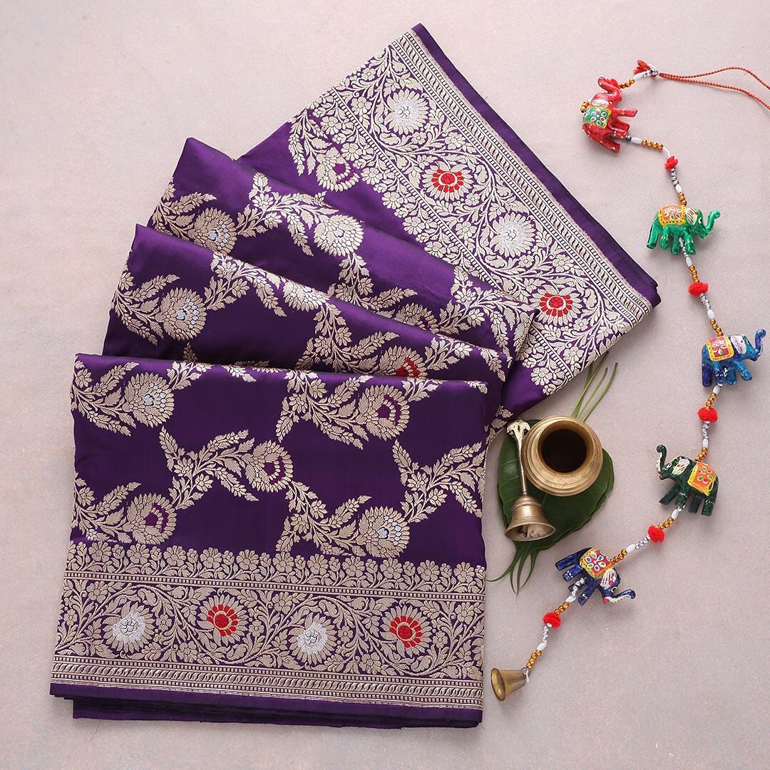 Designer Purple Color Jacquard Weaving Cotton Silk Saree