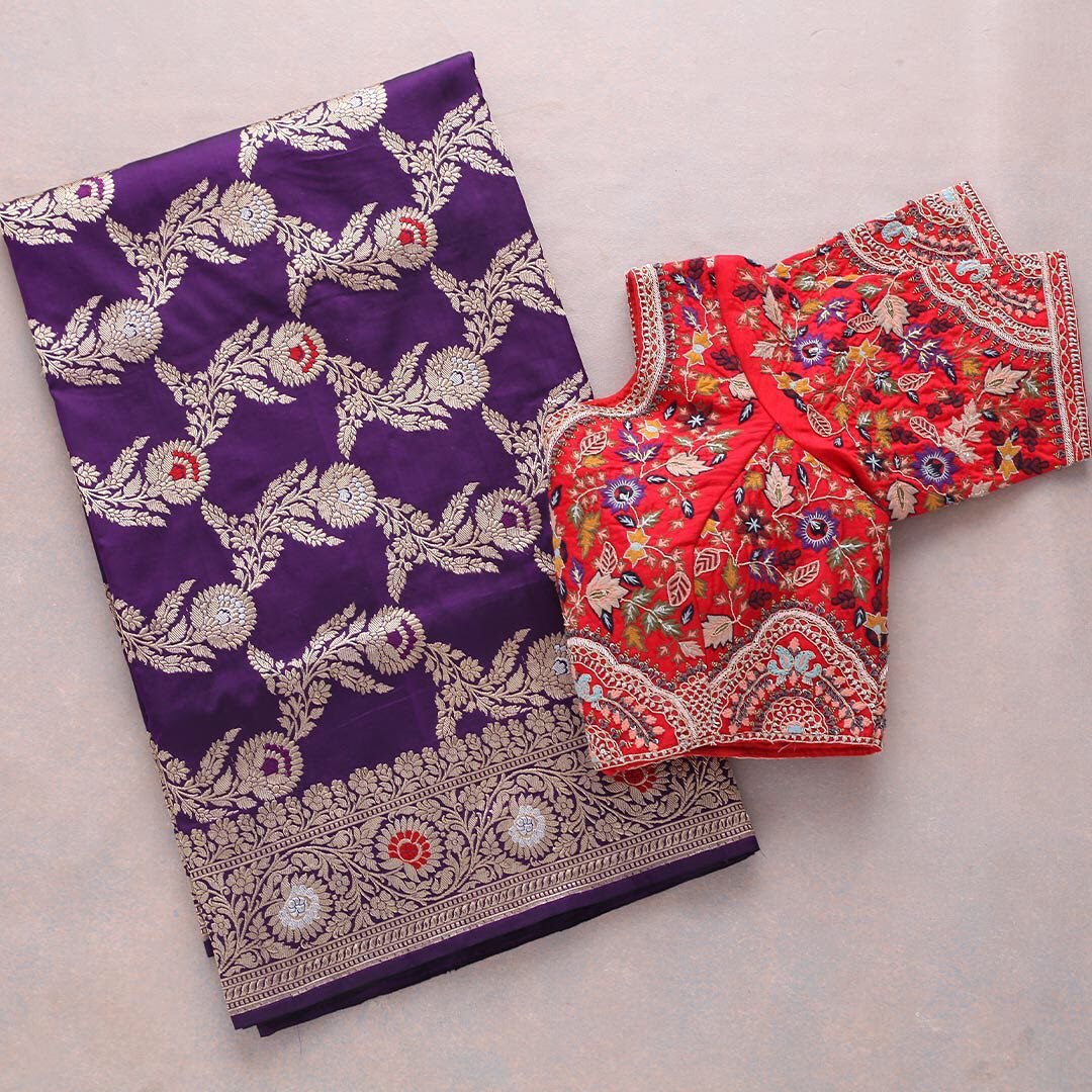 Designer Purple Color Jacquard Weaving Cotton Silk Saree