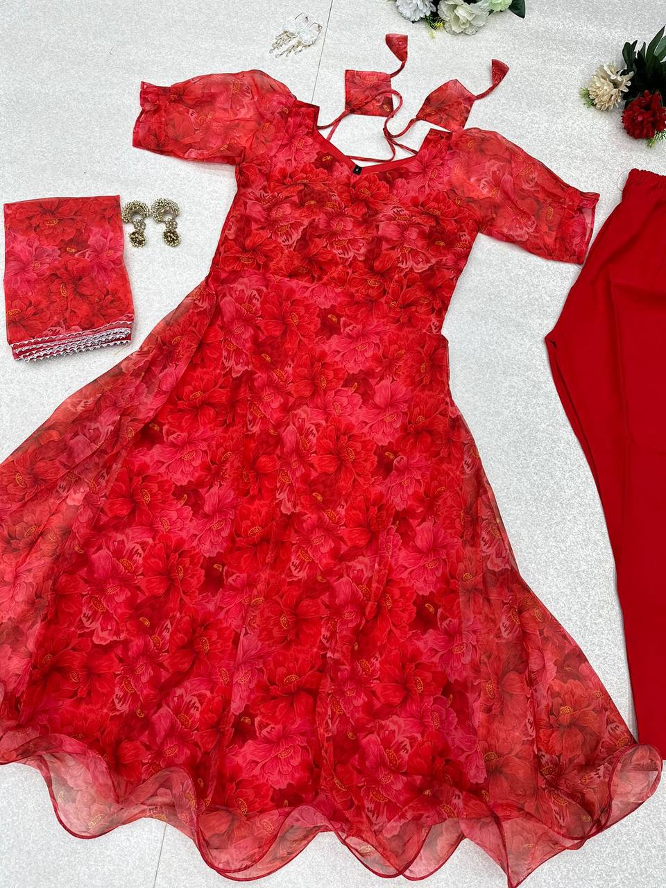 Good Looking Red Color Party Wear Anarkali Suit