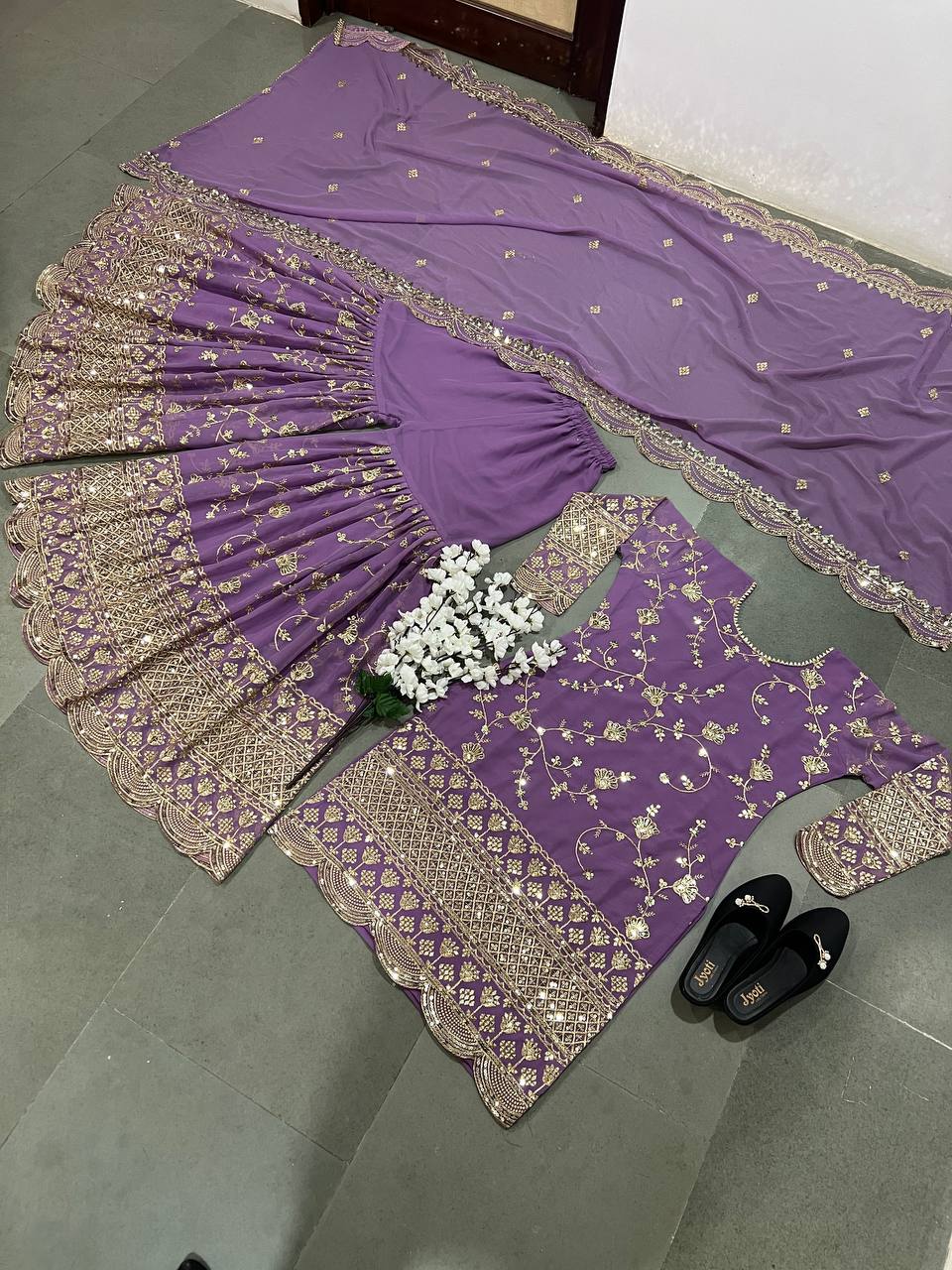 Fascinating Lavender Color Sequence Work Sharara Suit