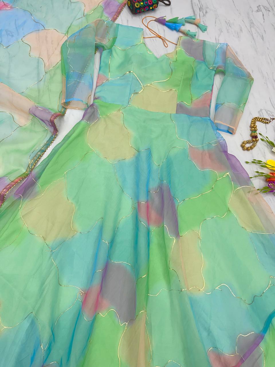 Attractive Green Color Digital Print Gown
