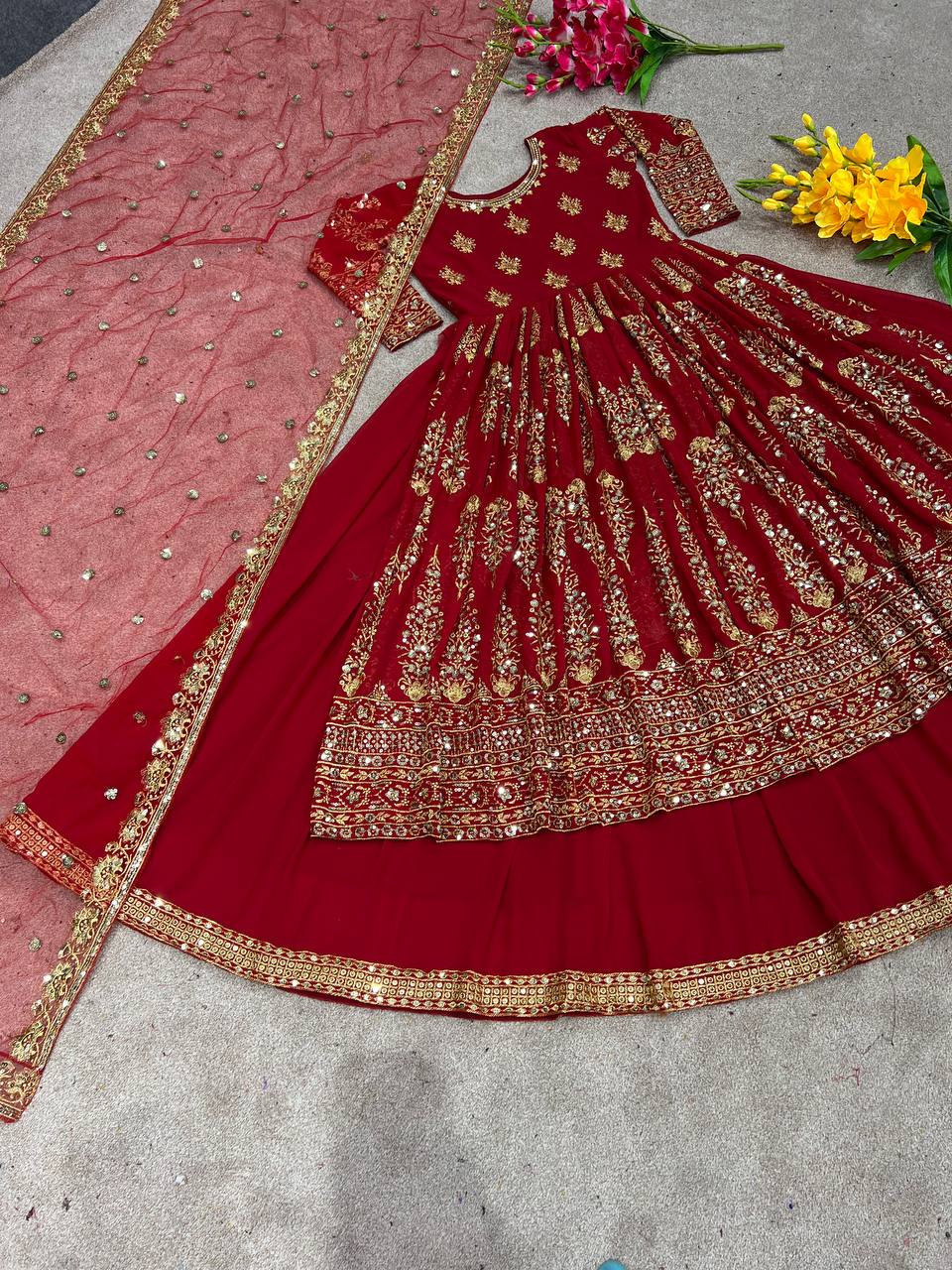 Precious Red Color Embroidery And Sequence Work Lehenga Choli