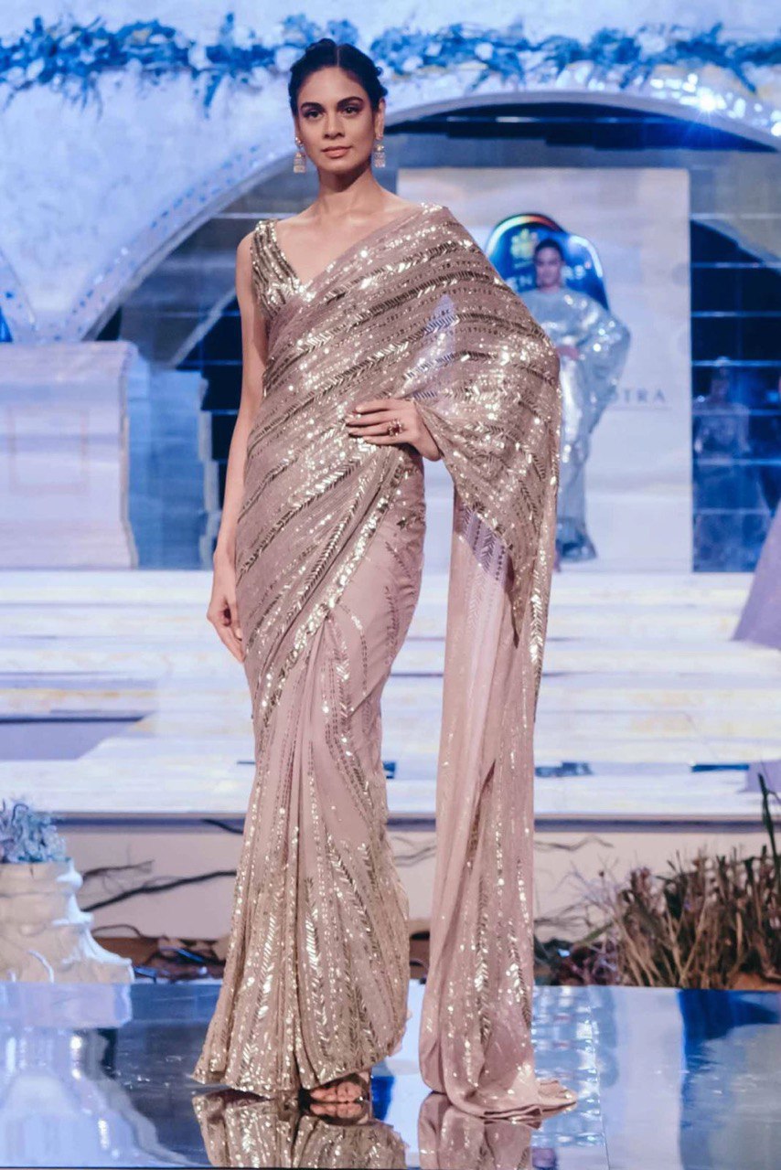 Attractive Light Pink Color Sequence Work Saree