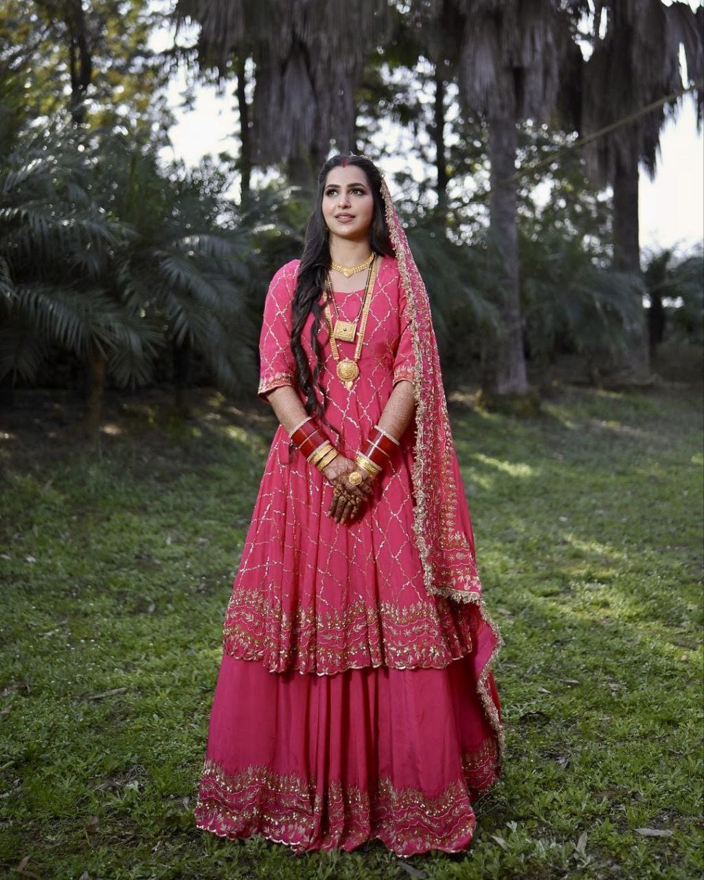 Fancy Pink Color Sequence Work Long Top With Lehenga