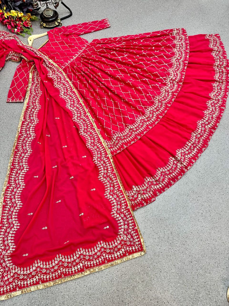 Fancy Pink Color Sequence Work Long Top With Lehenga