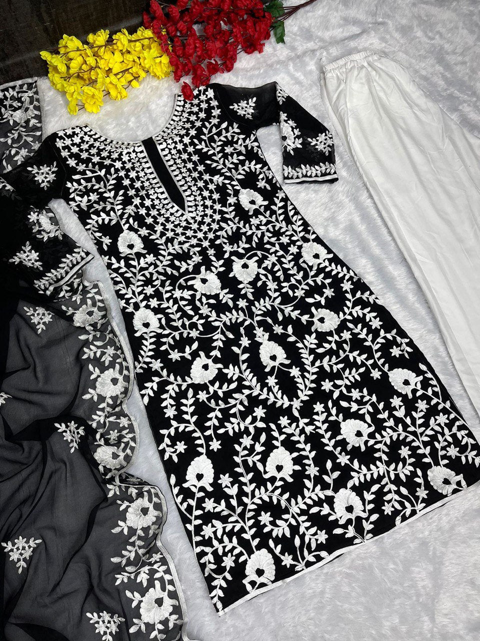 Gorgeous Black Color Chine Stitch Work Salwar Suit