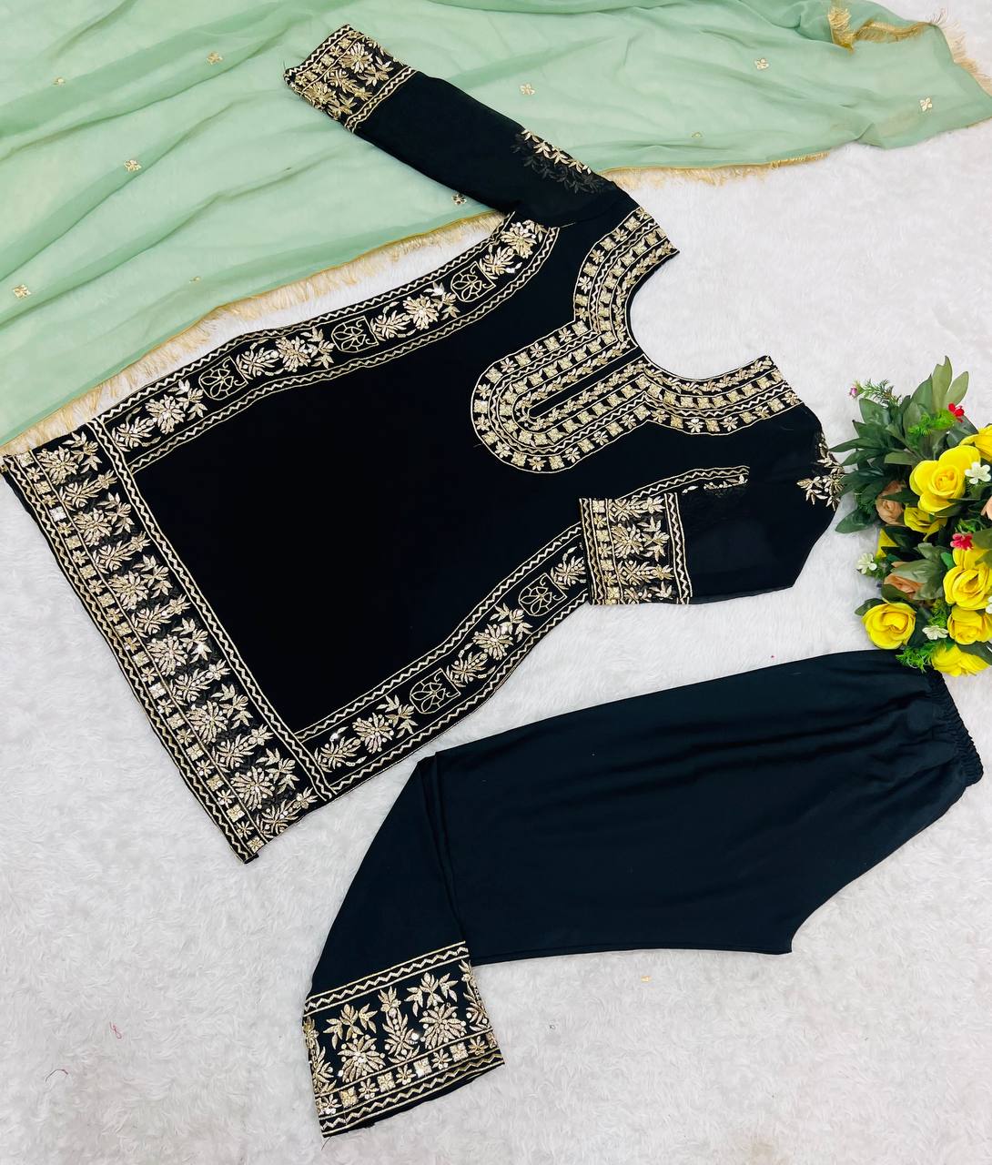 Delicate Black Color Sequence Embroidery Work Salwar Suit