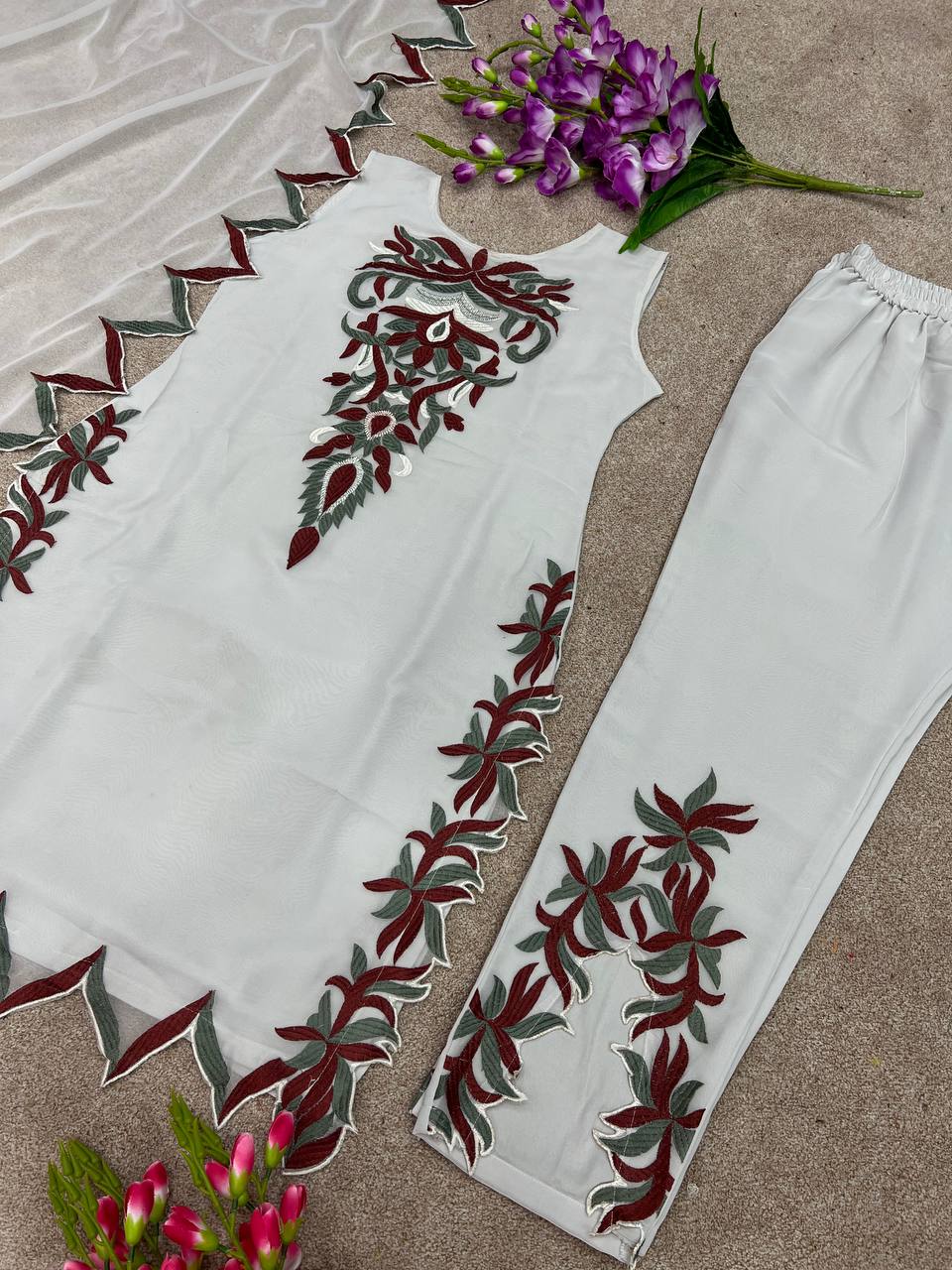 Wonderful White Color Embroidery Cut Work Salwar Suit