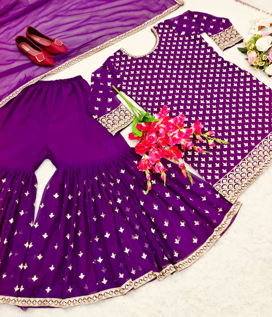 Excellent Purple Color Sequence Work Top With Sharara