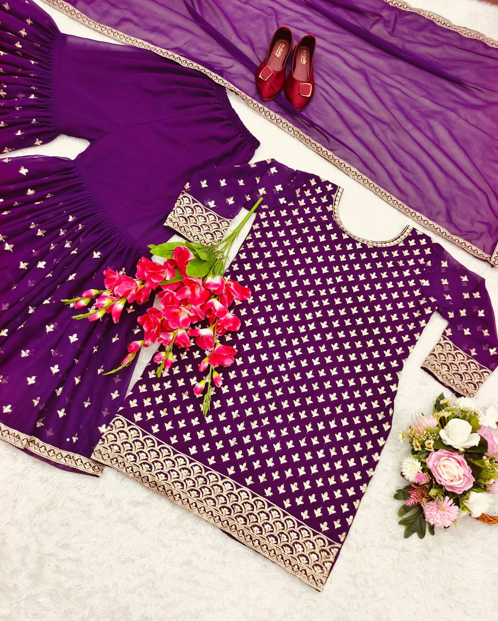 Excellent Purple Color Sequence Work Top With Sharara
