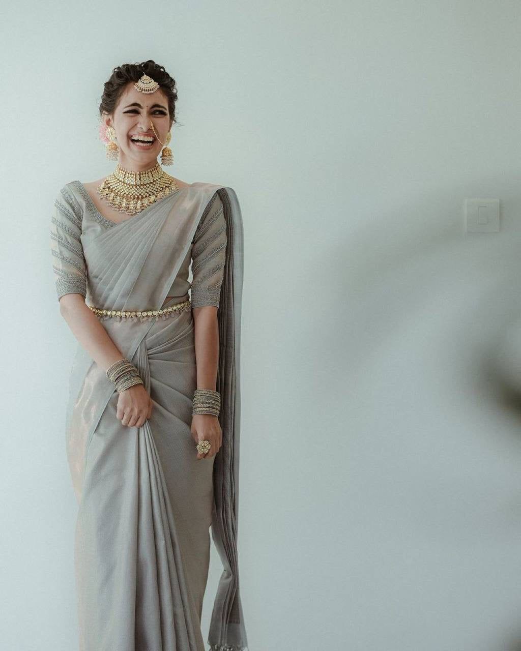 Fascinating Classic Grey Color Banarasi Silk Saree