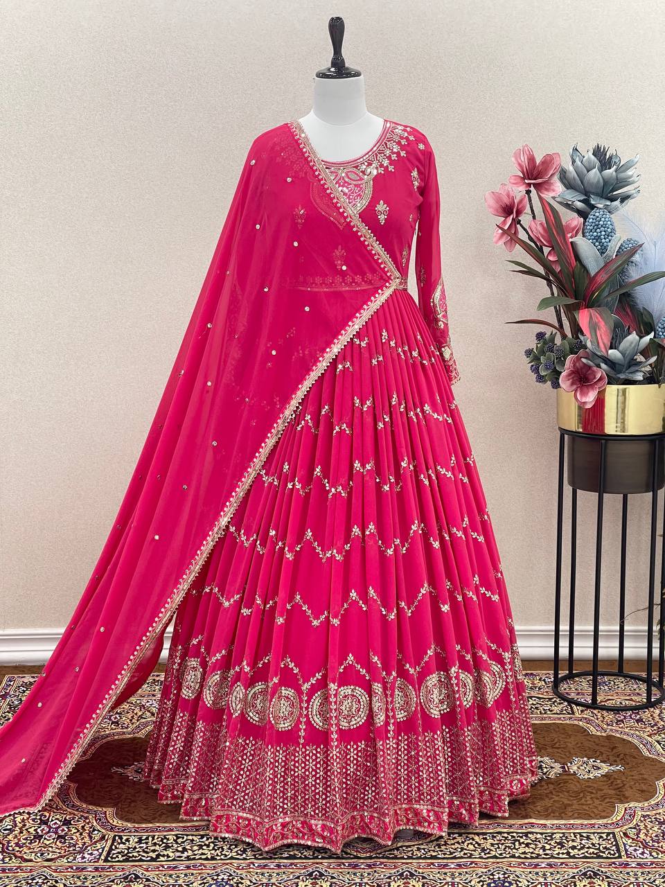 Gorgeous Pink Color Sequence Work Gown