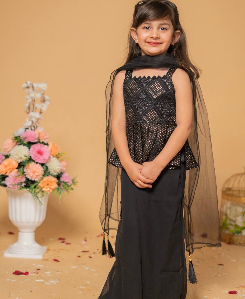 Latest Black Color Kid's Top With Palazzo
