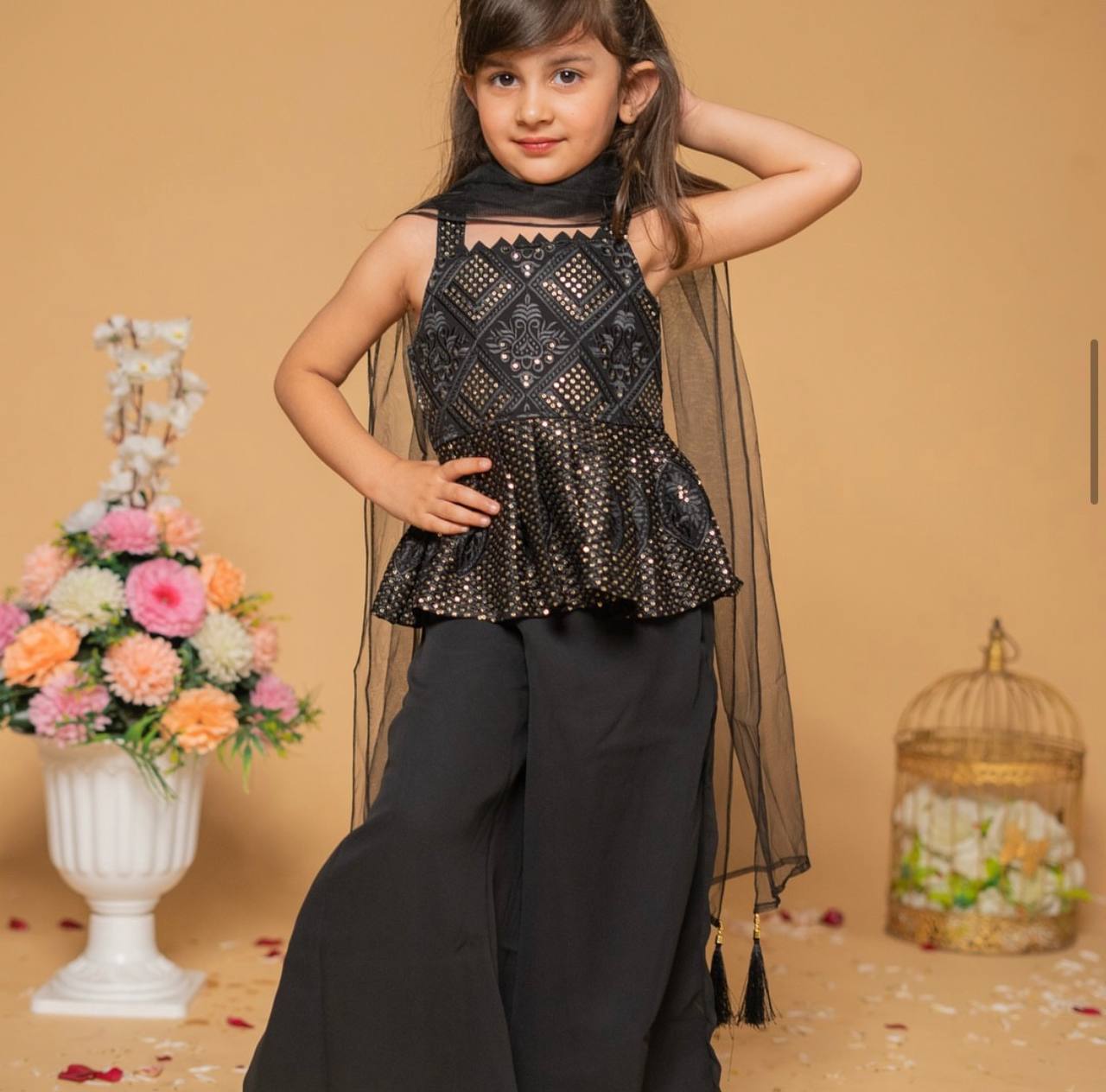 Latest Black Color Kid's Top With Palazzo
