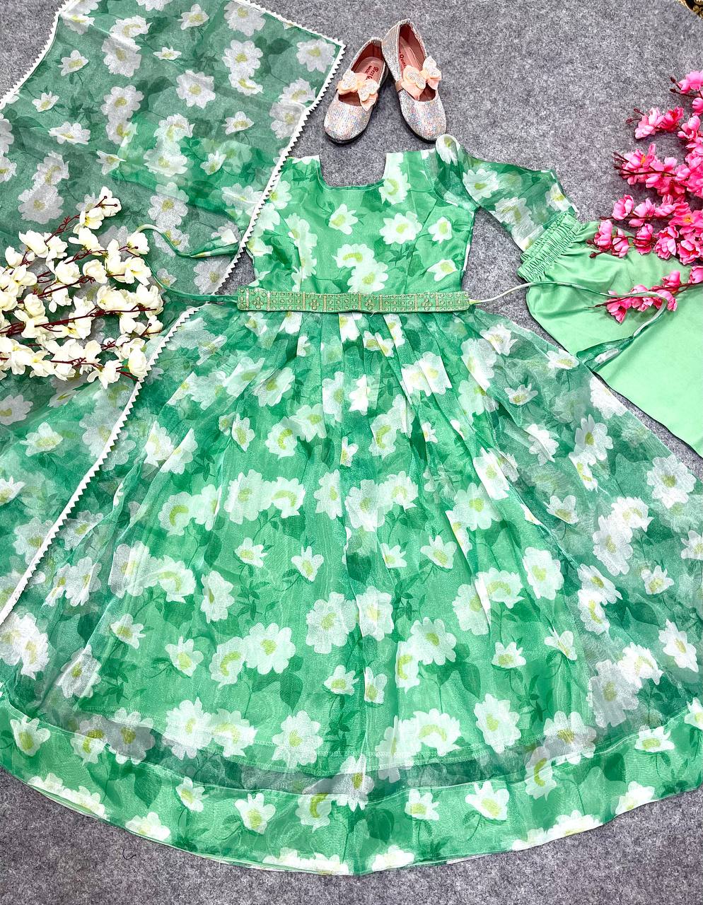 Fantastic Green Color Designer Baby Girl Gown